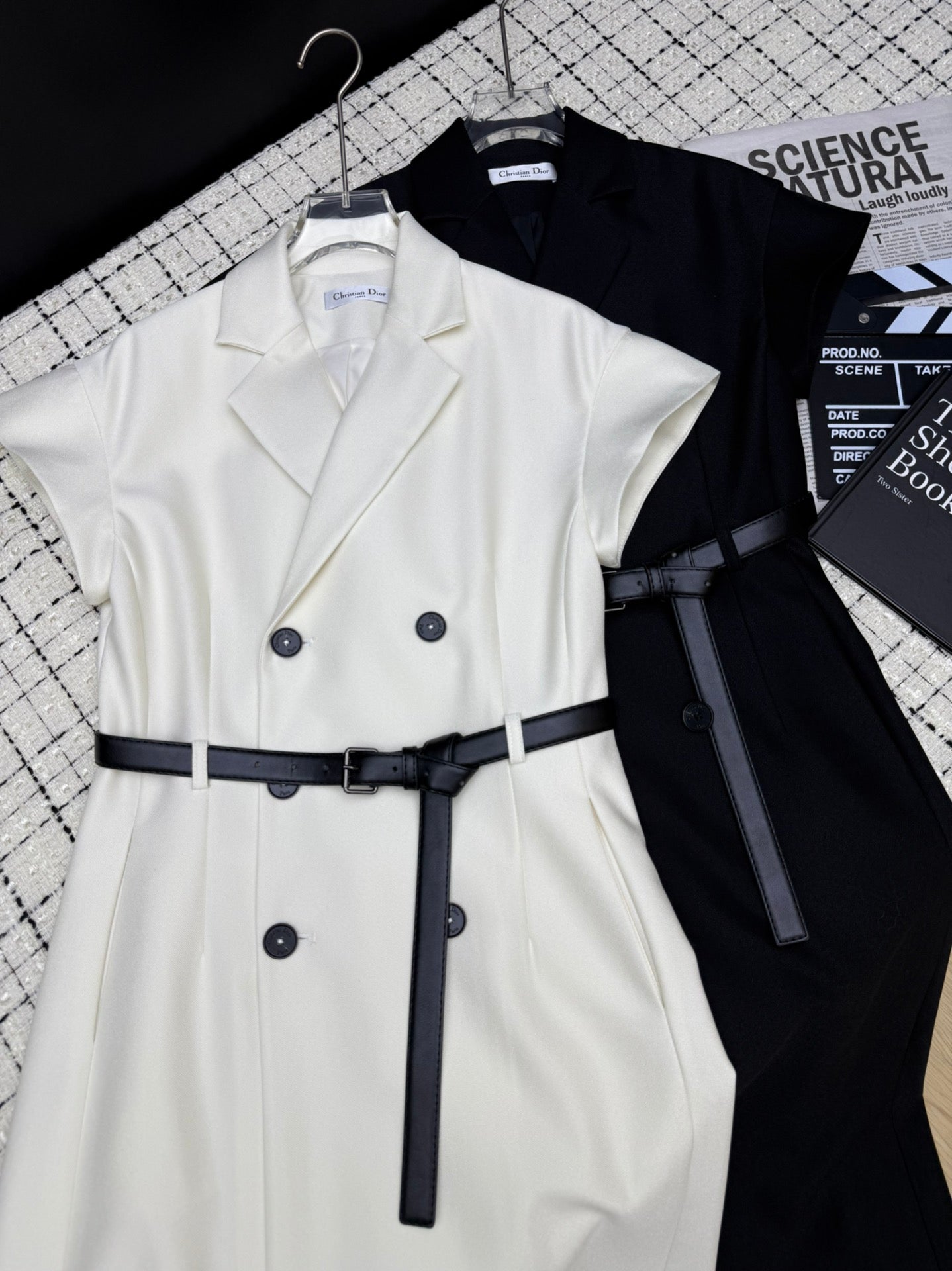 Lapel collar double-breasted long dress
