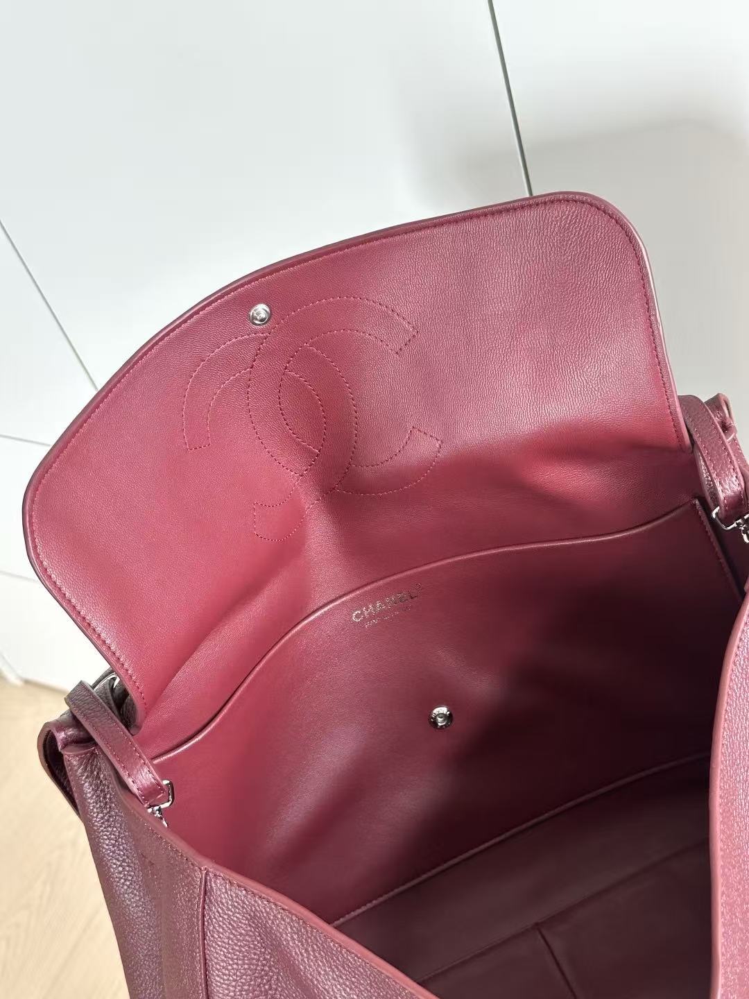 Flap bag (maroon with silver clasp)