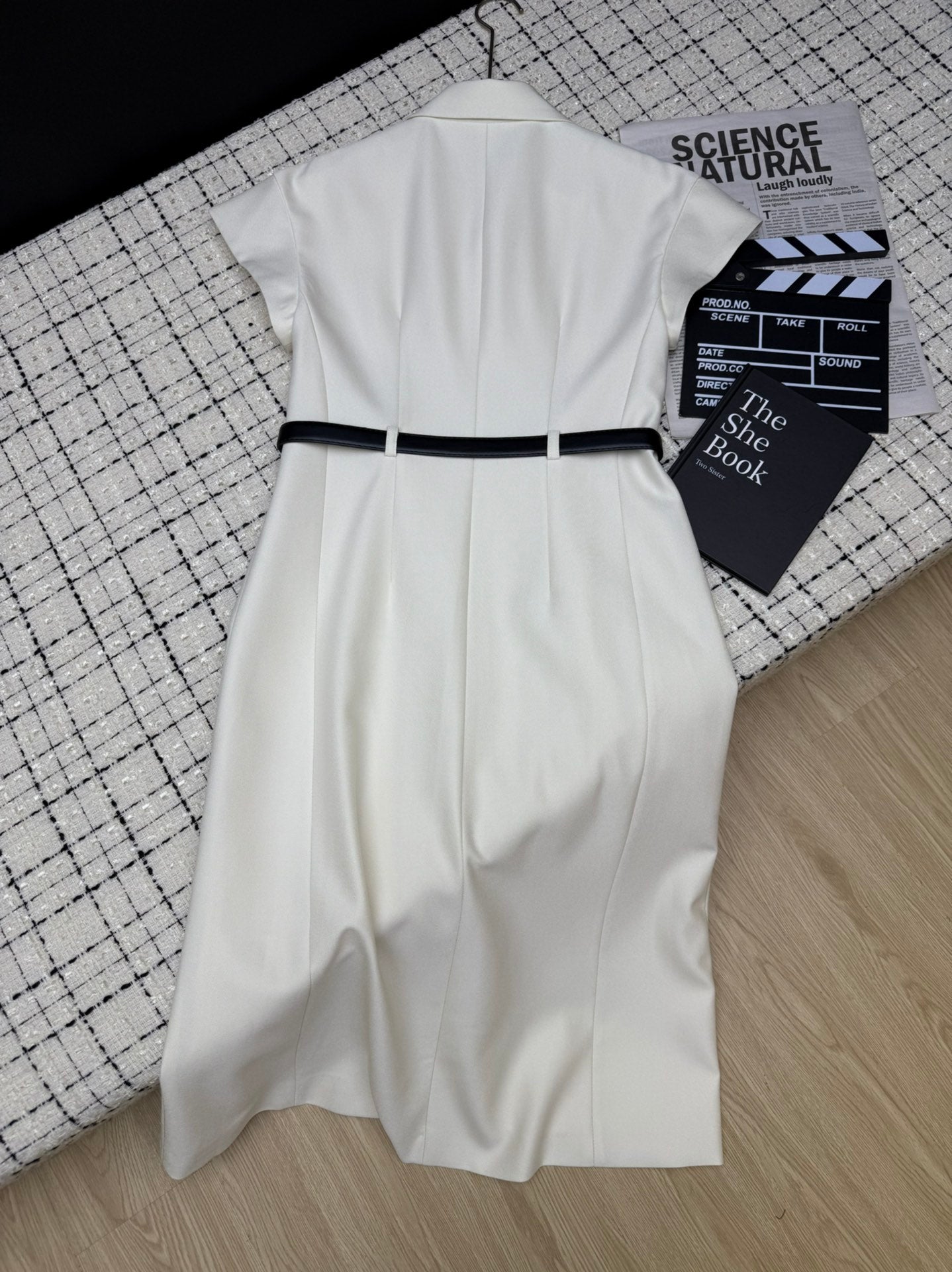 Lapel collar double-breasted long dress