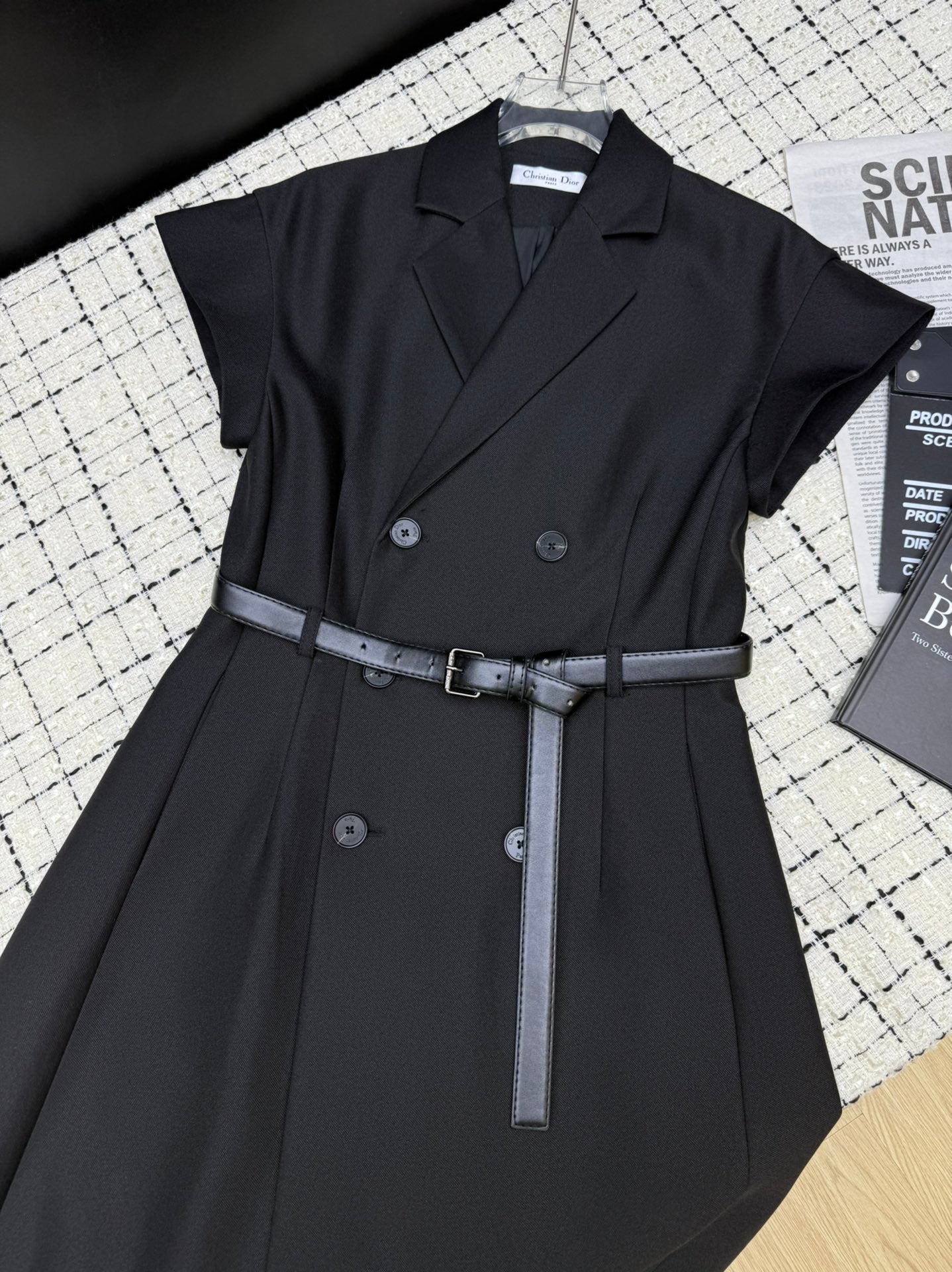 Lapel collar double-breasted long dress