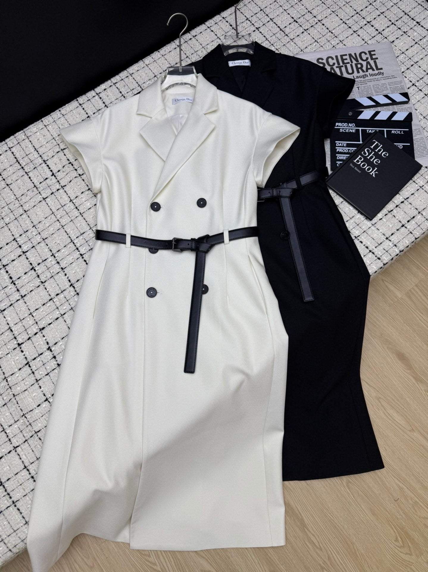 Lapel collar double-breasted long dress