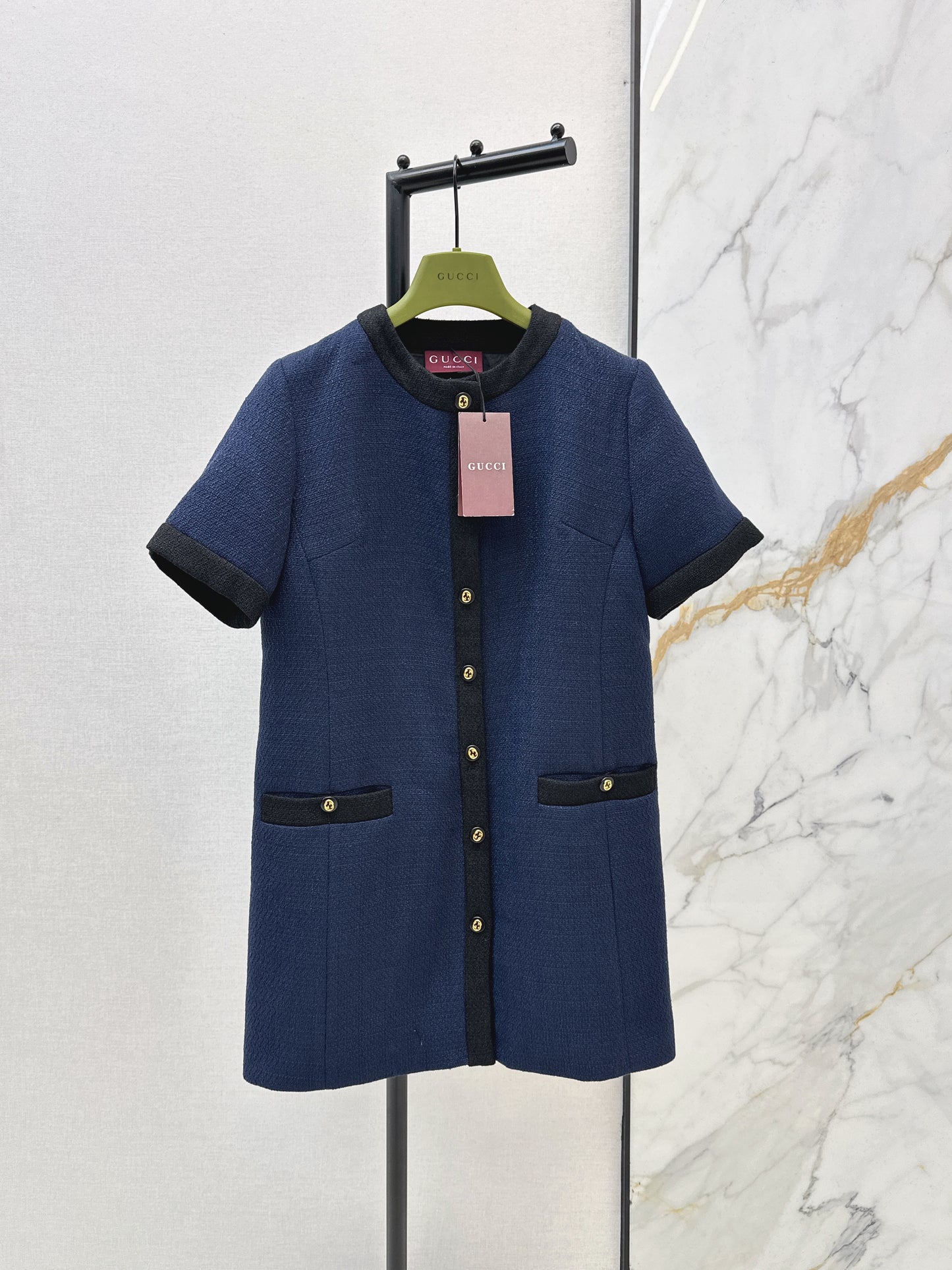 26NEW Color-blocked Trim Round Neck Woven Dress