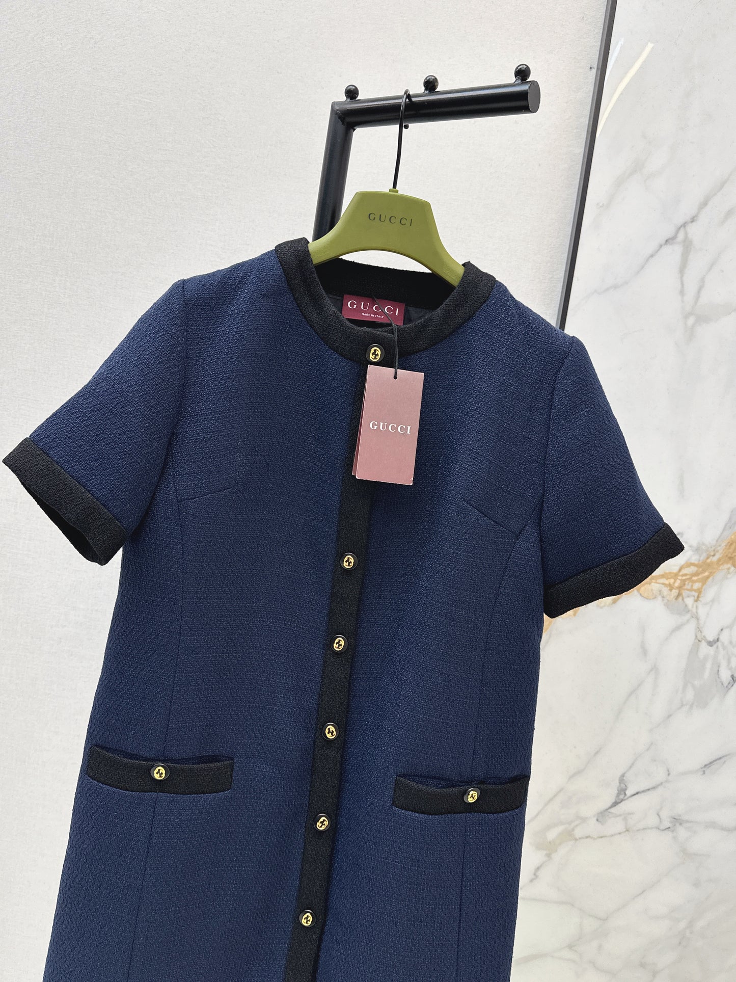 26NEW Color-blocked Trim Round Neck Woven Dress