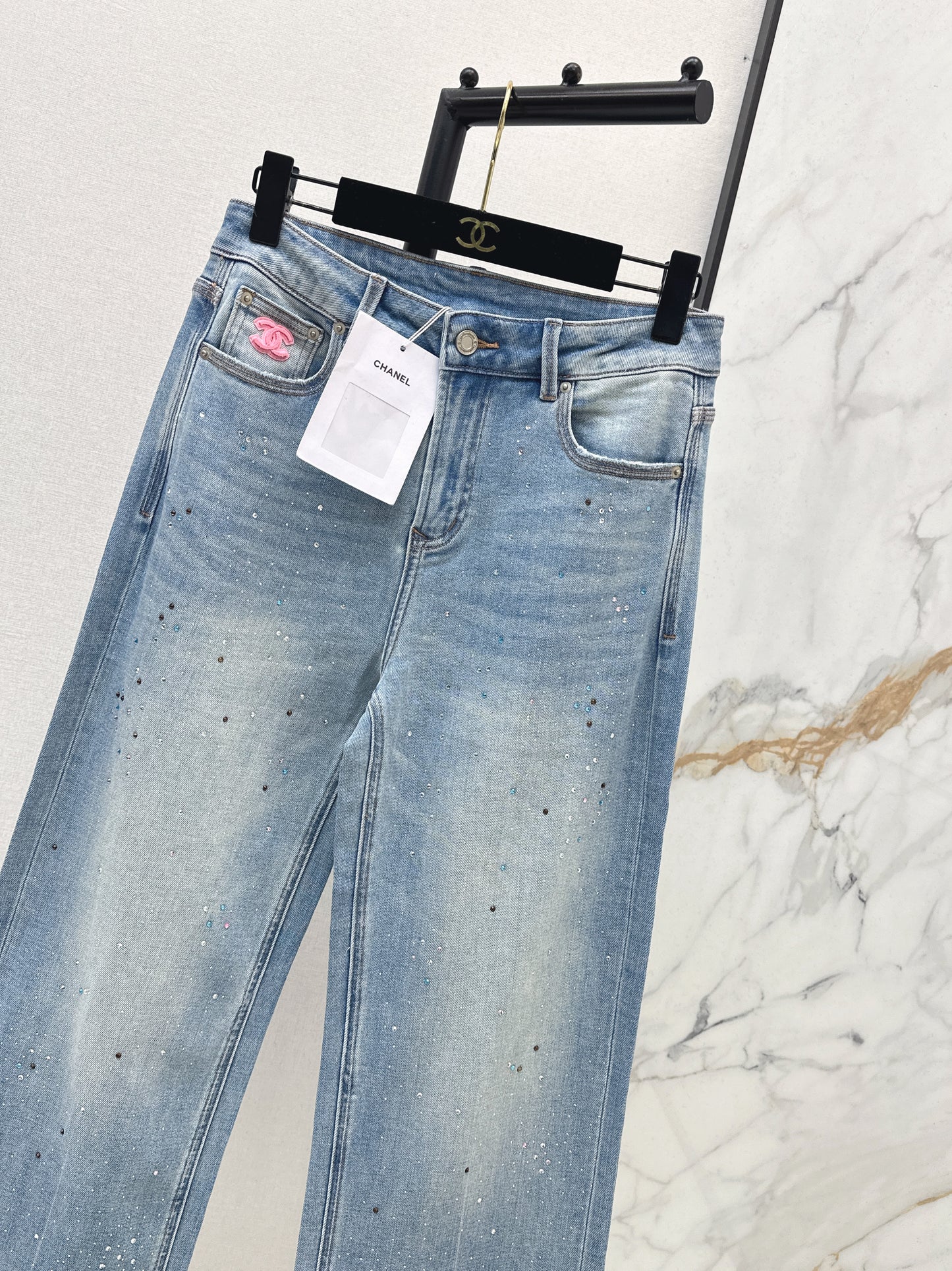 26SS New Arrival: Straight-Leg Jeans with Rhinestones
