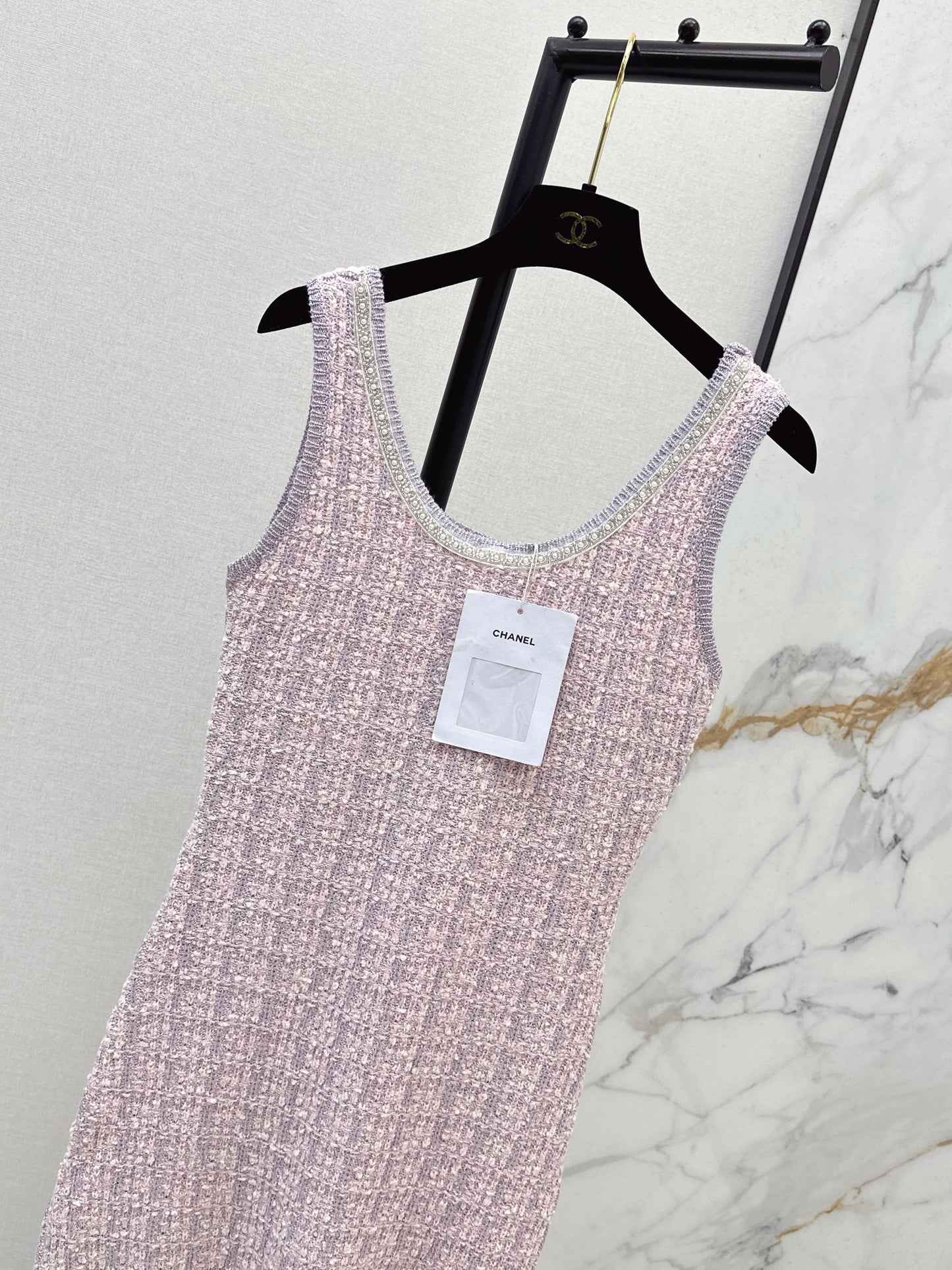 26SS New Arrival: Iridescent Knitted Vest Dress
