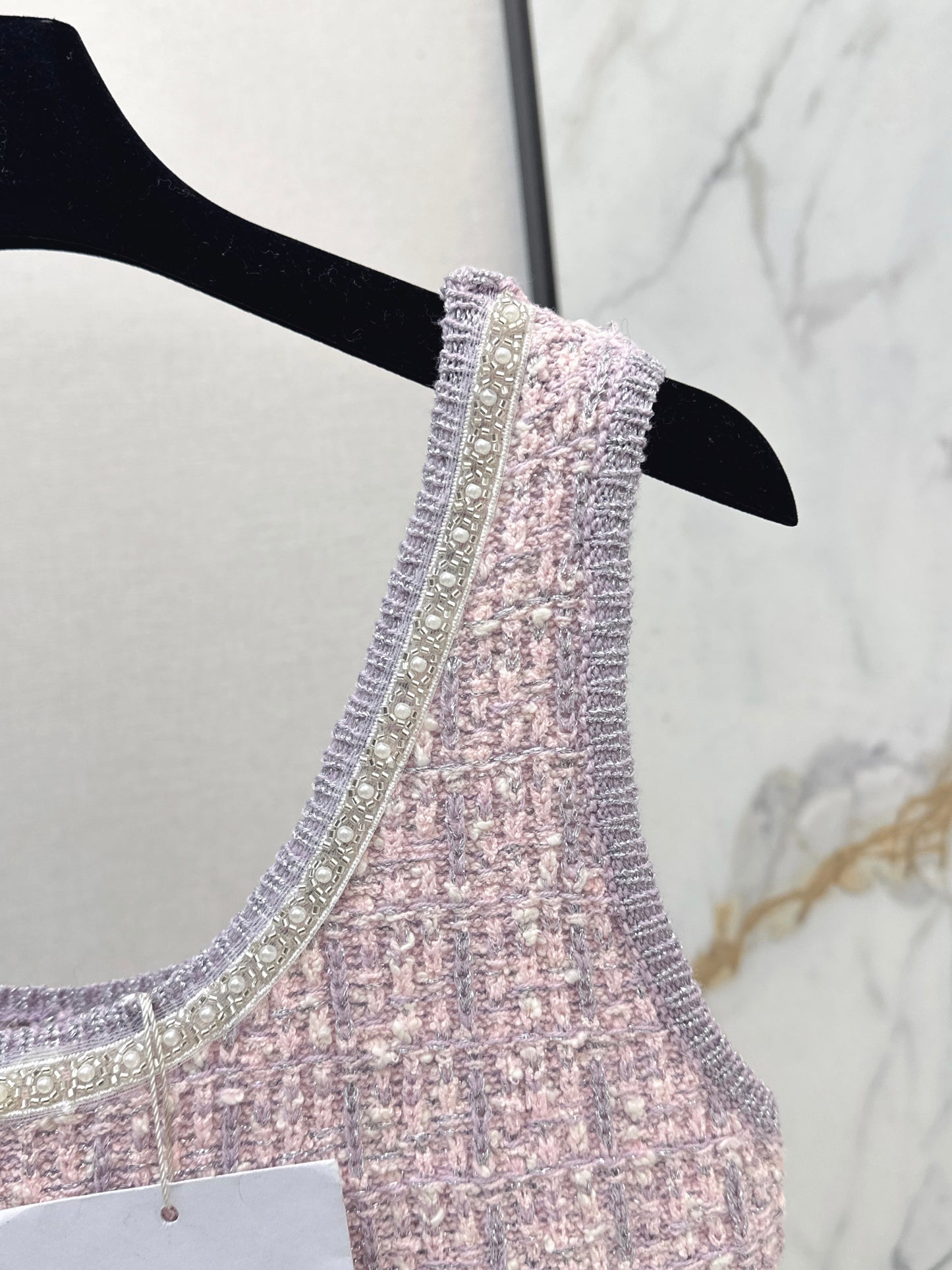 26SS New Arrival: Iridescent Knitted Vest Dress