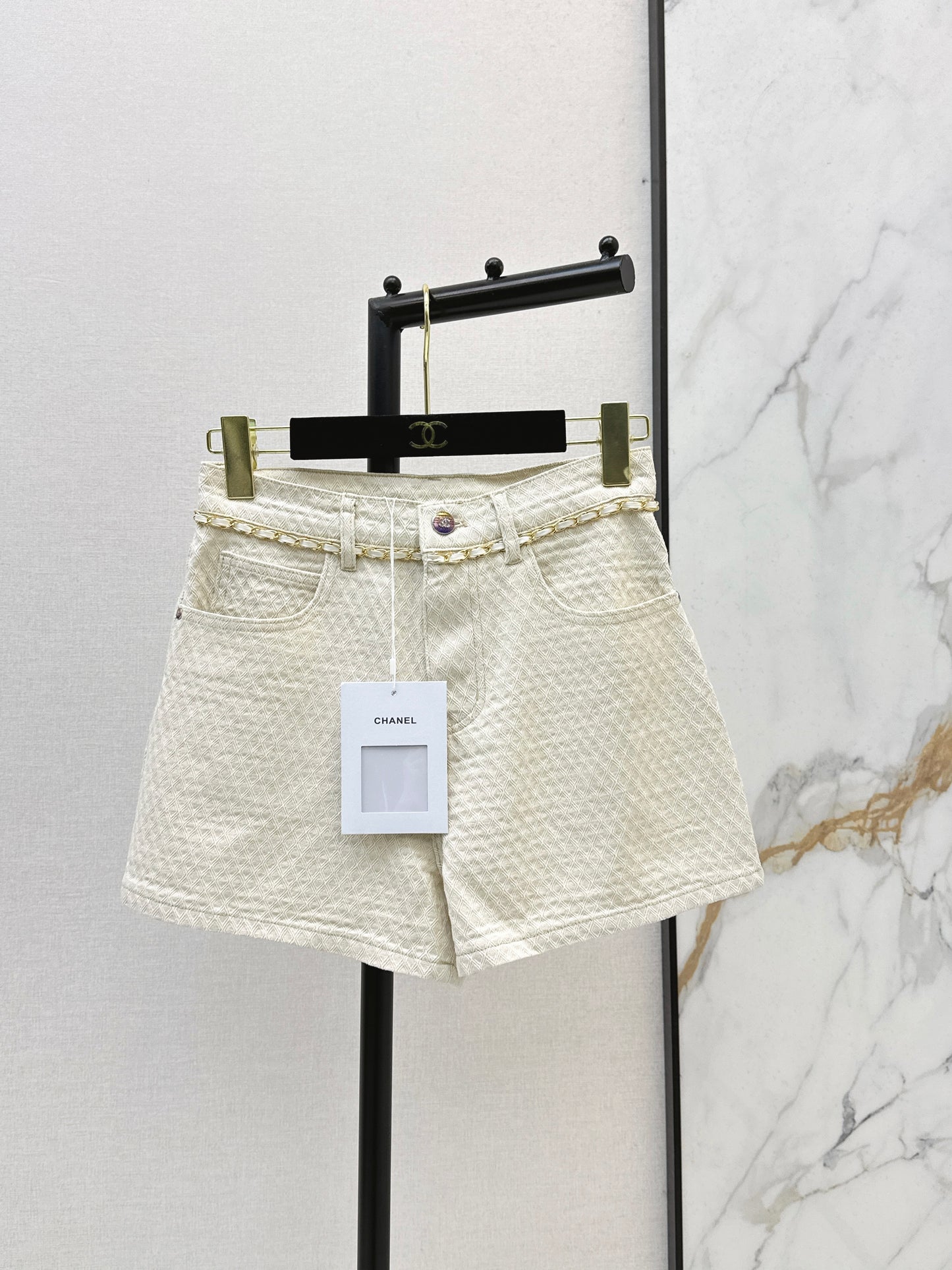 26SS Spring/Summer Hand-stitched Woven Metal Waist Chain Shorts