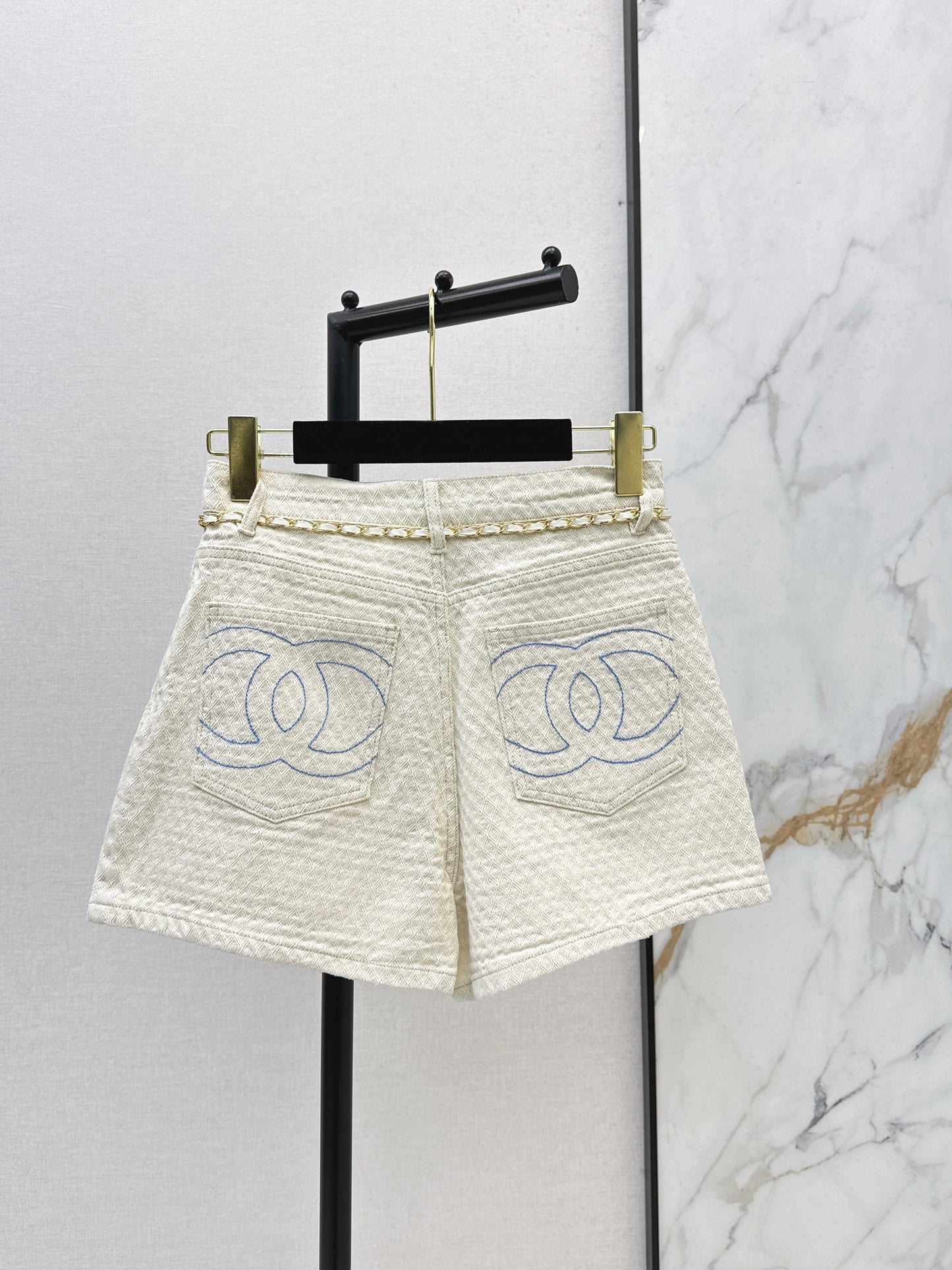 26SS Spring/Summer Hand-stitched Woven Metal Waist Chain Shorts