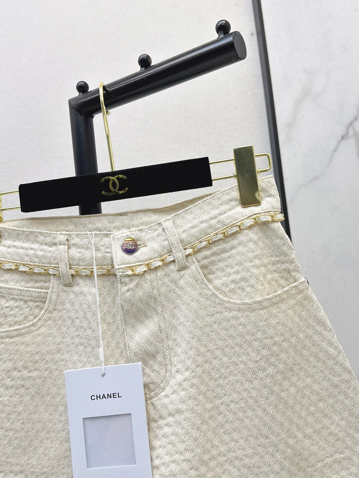 26SS Spring/Summer Hand-stitched Woven Metal Waist Chain Shorts