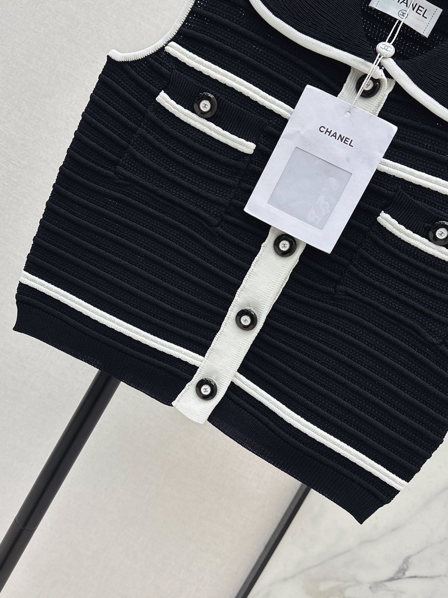 26SS Spring/Summer Color-Blocked Striped Peter Pan Collar Knit Short Sleeve