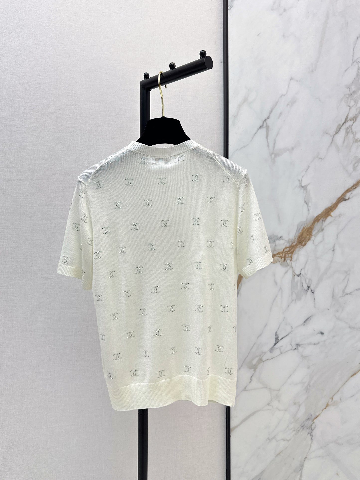 26SS Rhinestone Short-Sleeve Knit Top