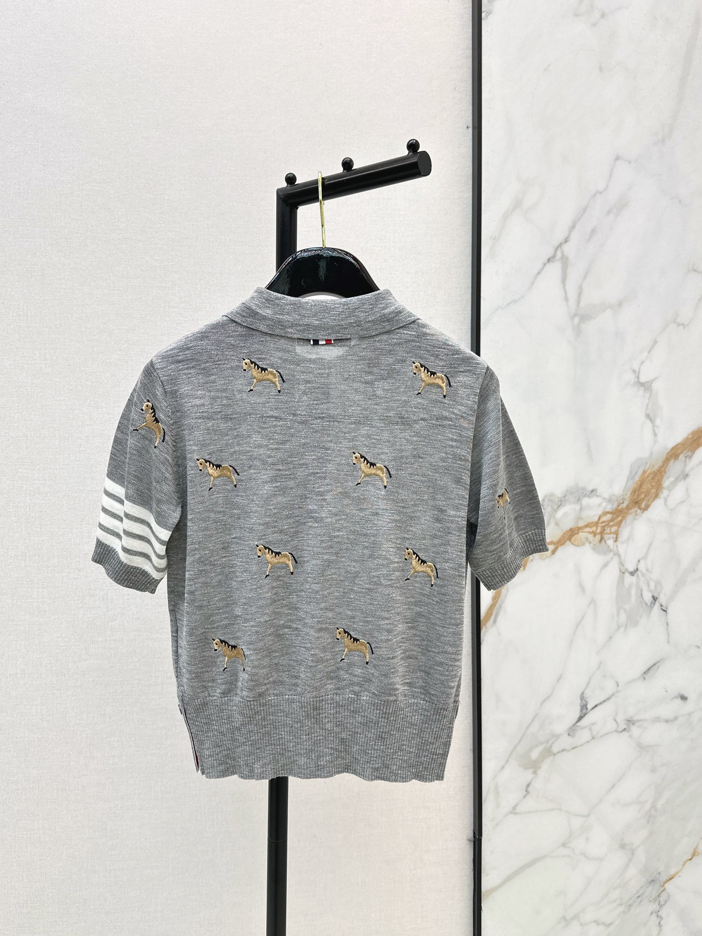 26SS NEW Puppy Embroidery Slim Fit Short Sleeve Knit Sweater
