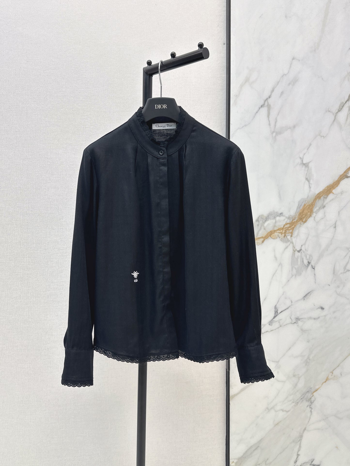 26SS — Bee-Embroidered Stand-Collar Shirt