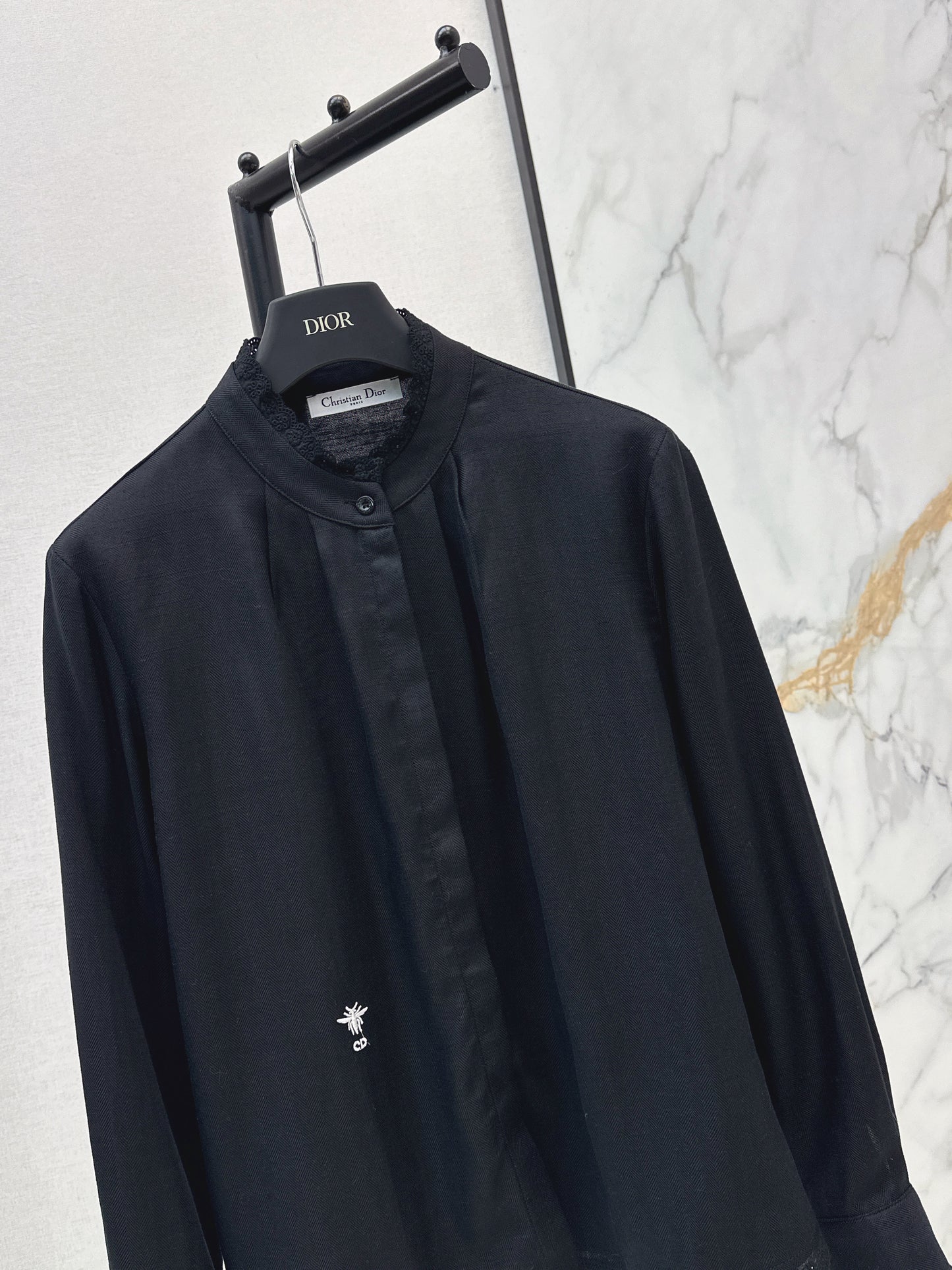26SS — Bee-Embroidered Stand-Collar Shirt