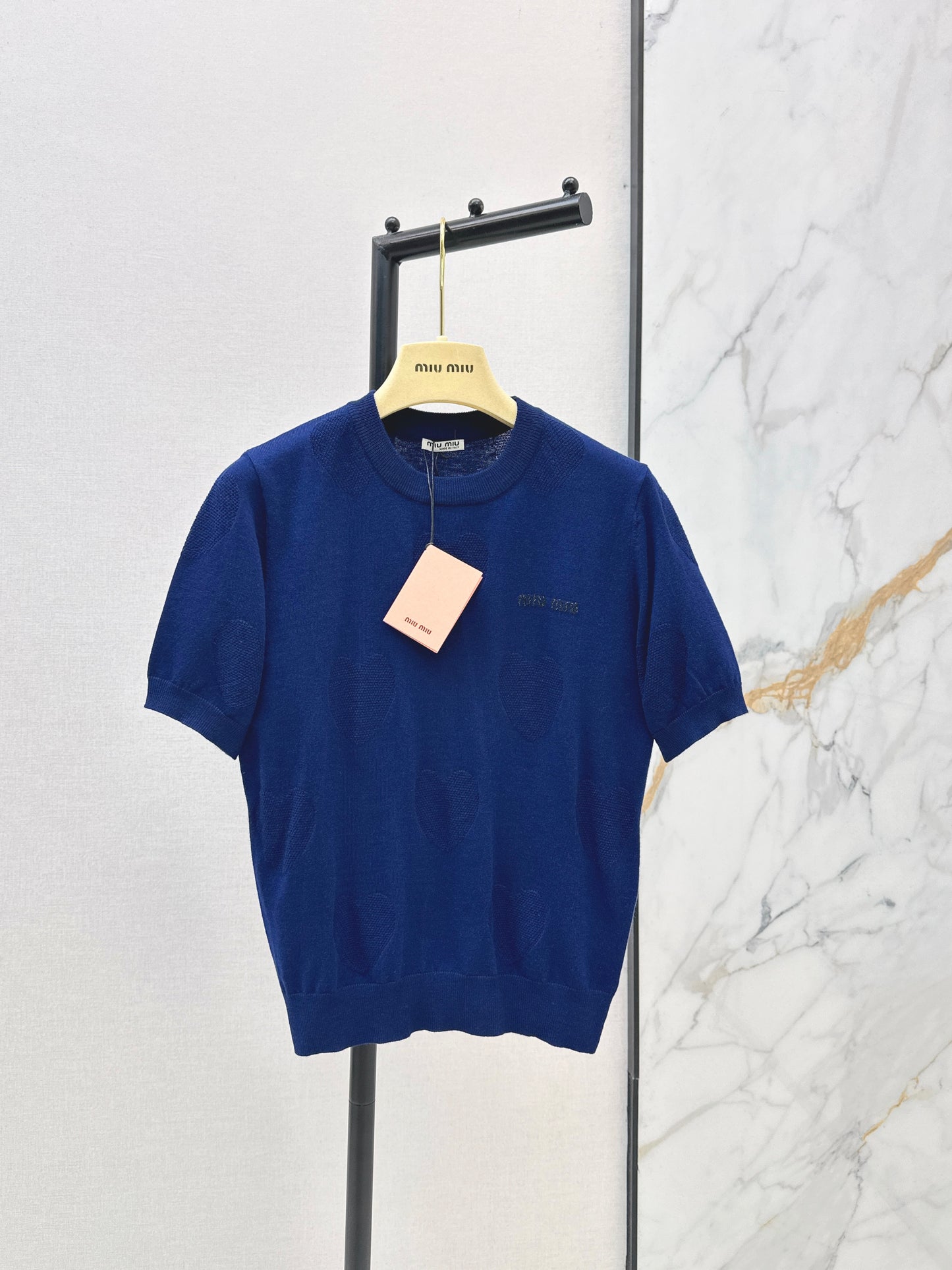 26SS — Knitted Short-Sleeve Top with Letter Embroidery
