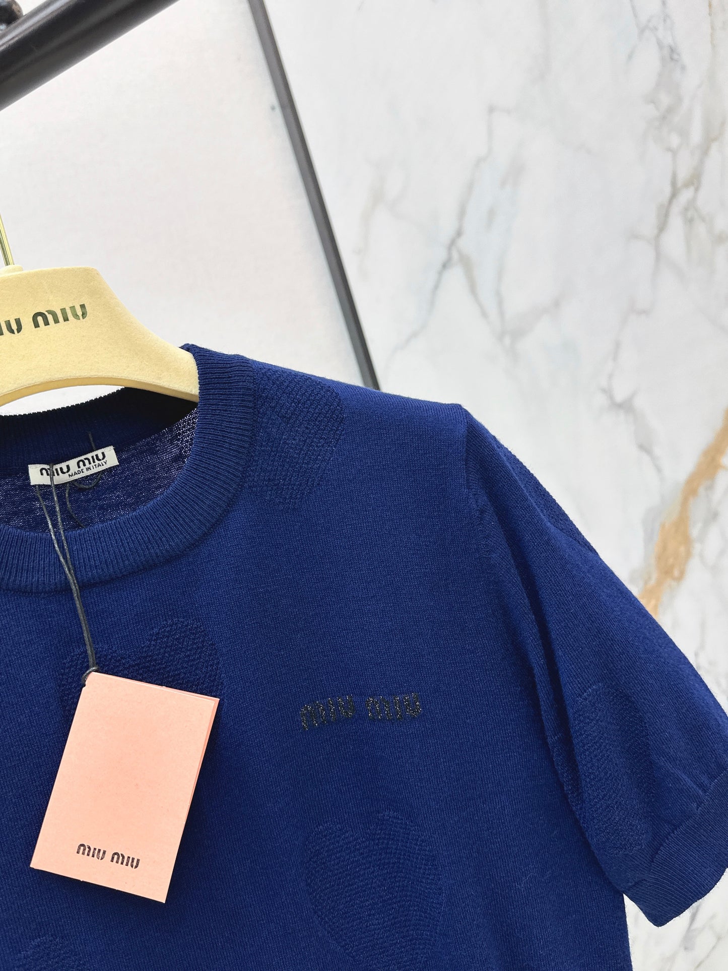 26SS — Knitted Short-Sleeve Top with Letter Embroidery