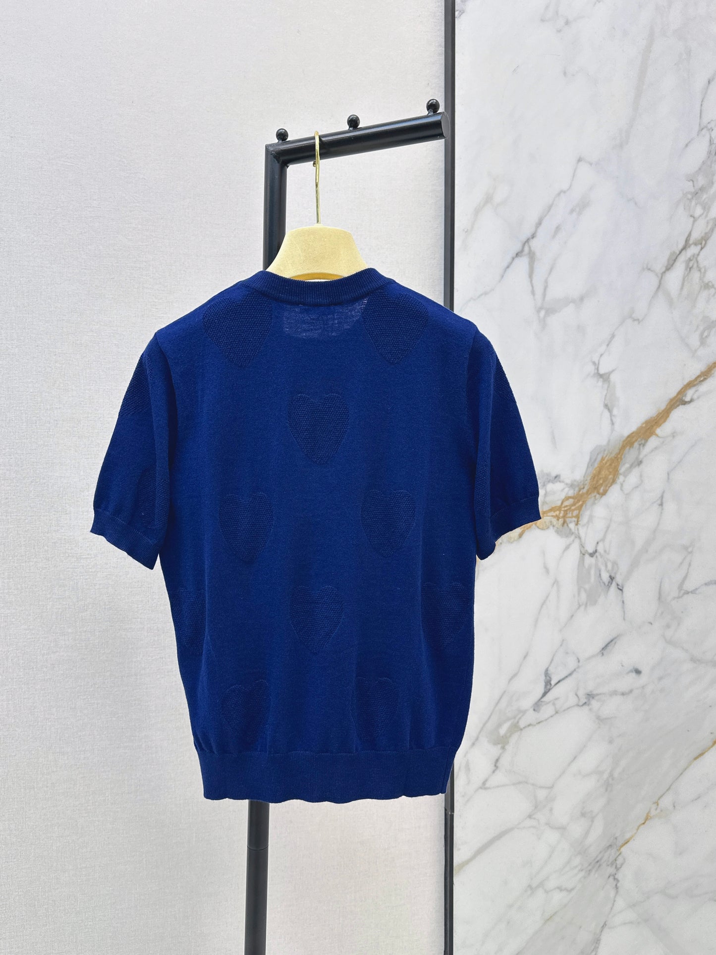 26SS — Knitted Short-Sleeve Top with Letter Embroidery