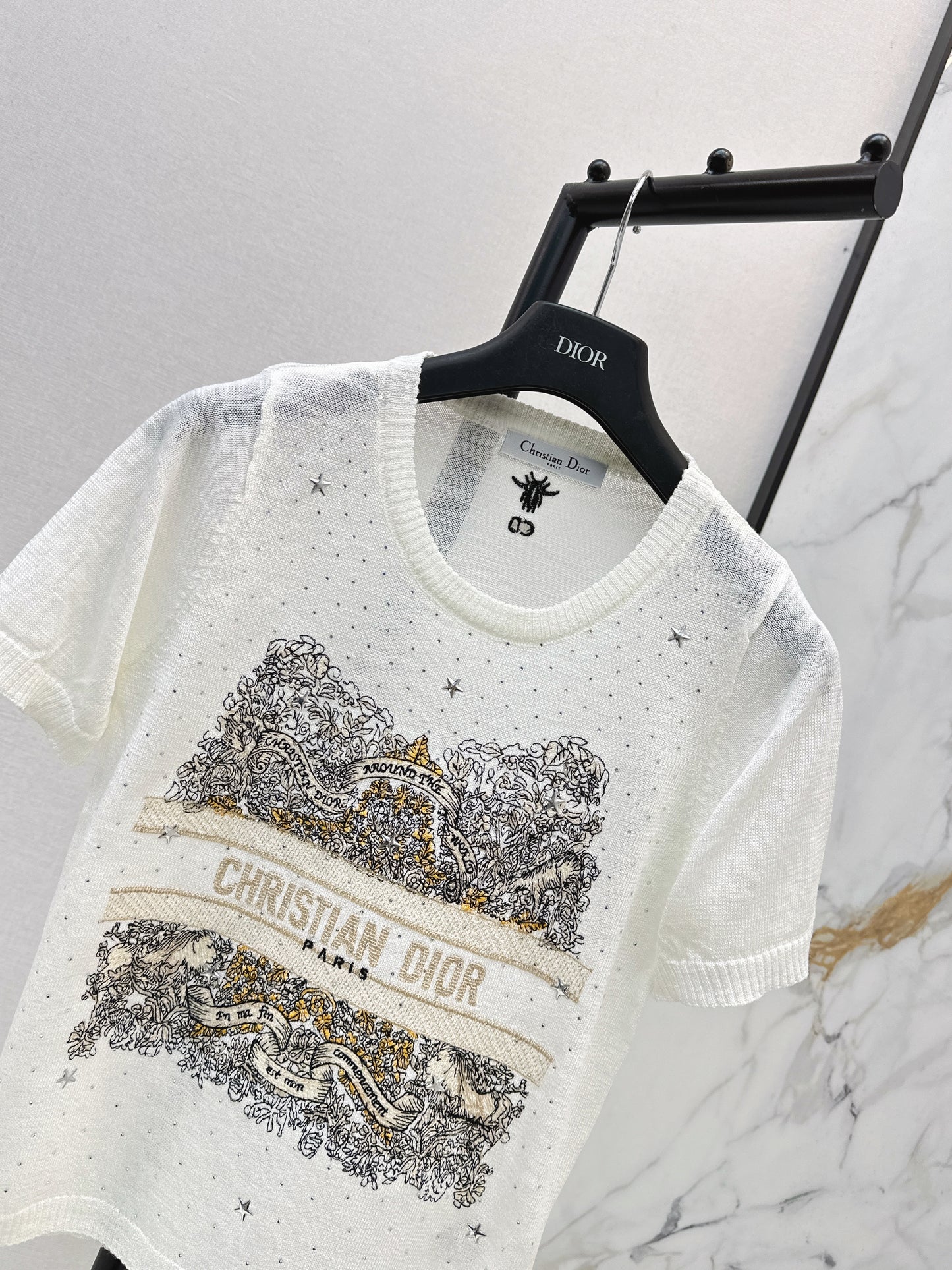 26SS — Embroidered Short-Sleeve Knit Top