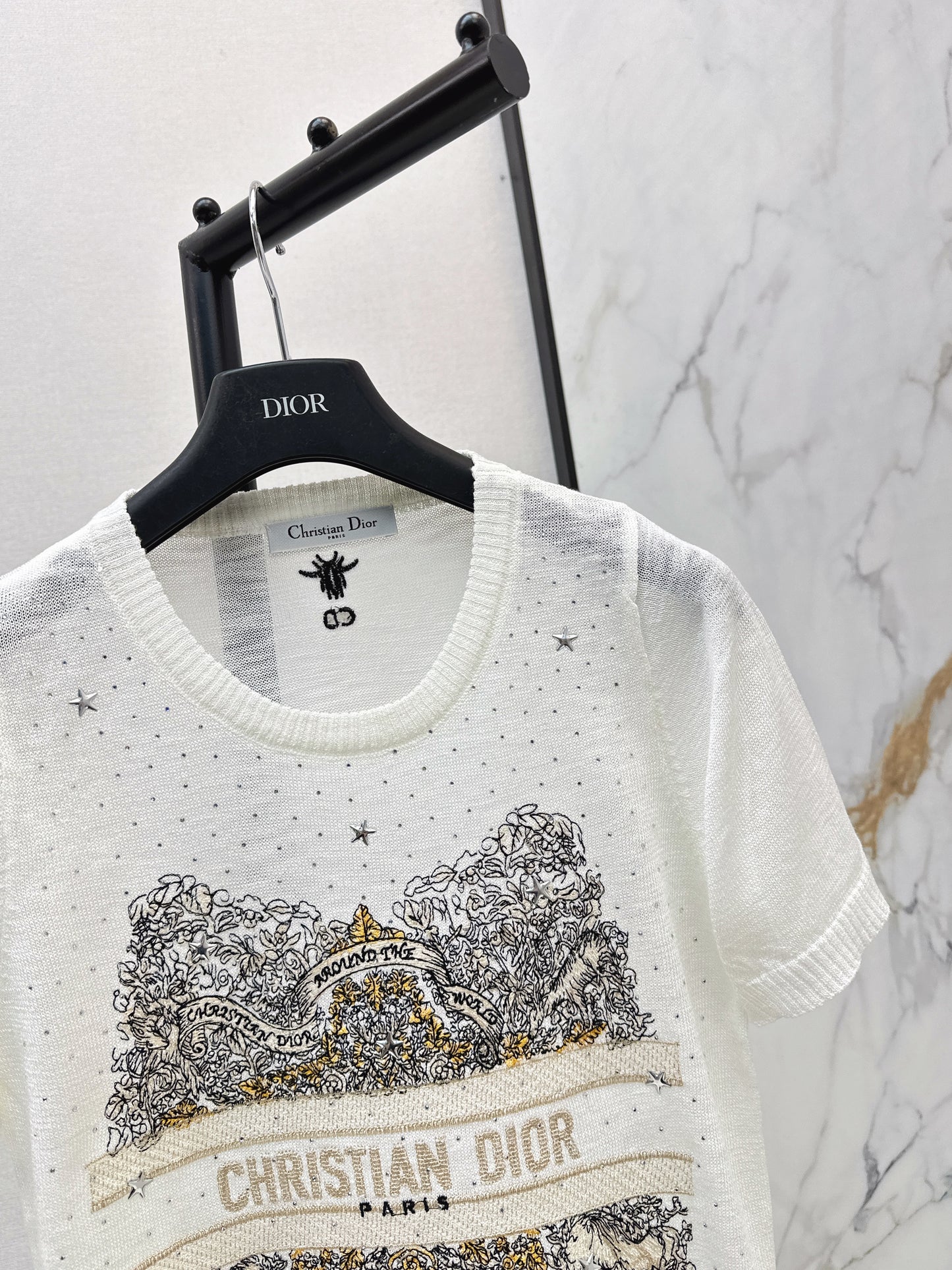 26SS — Embroidered Short-Sleeve Knit Top
