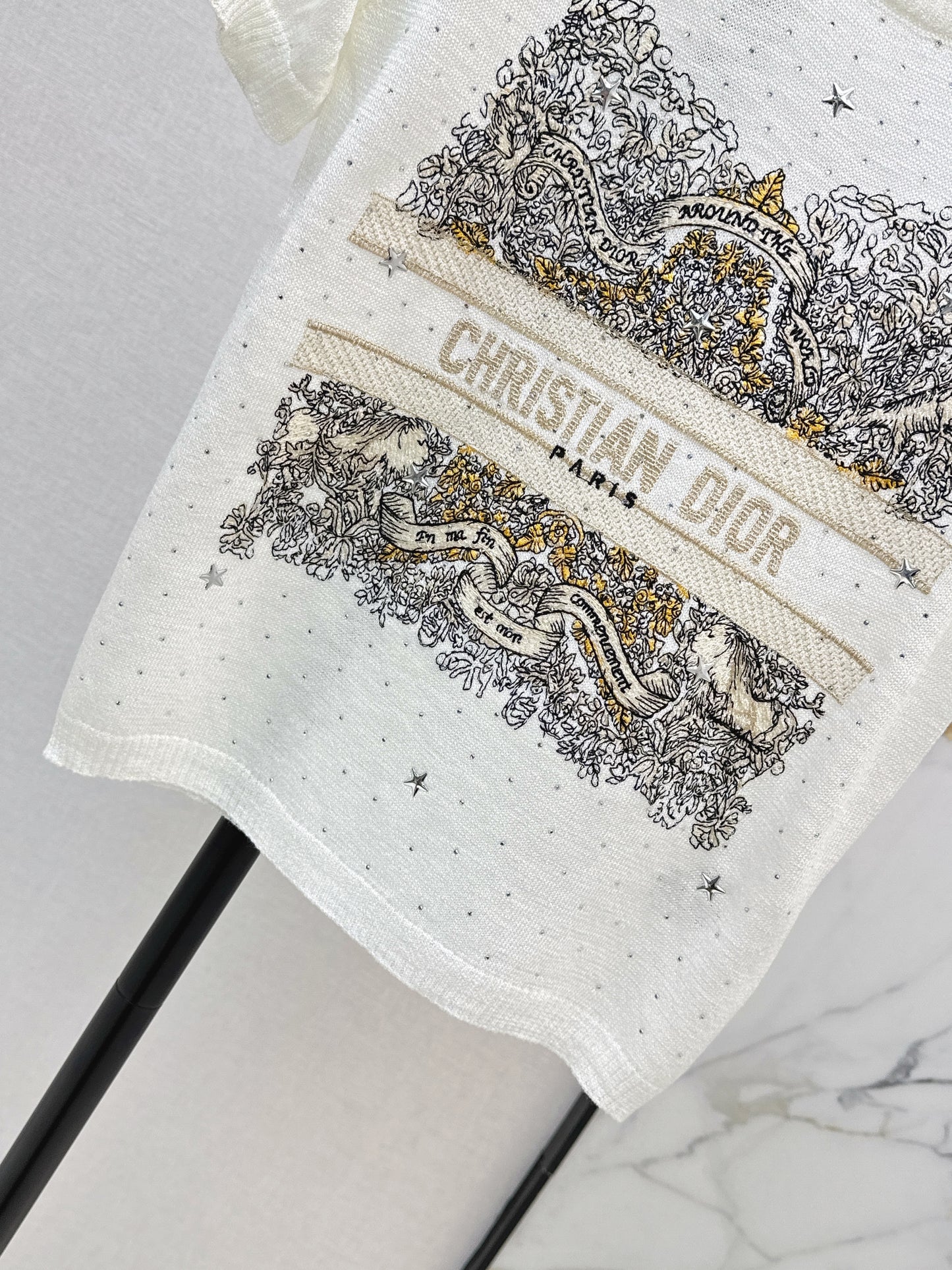 26SS — Embroidered Short-Sleeve Knit Top