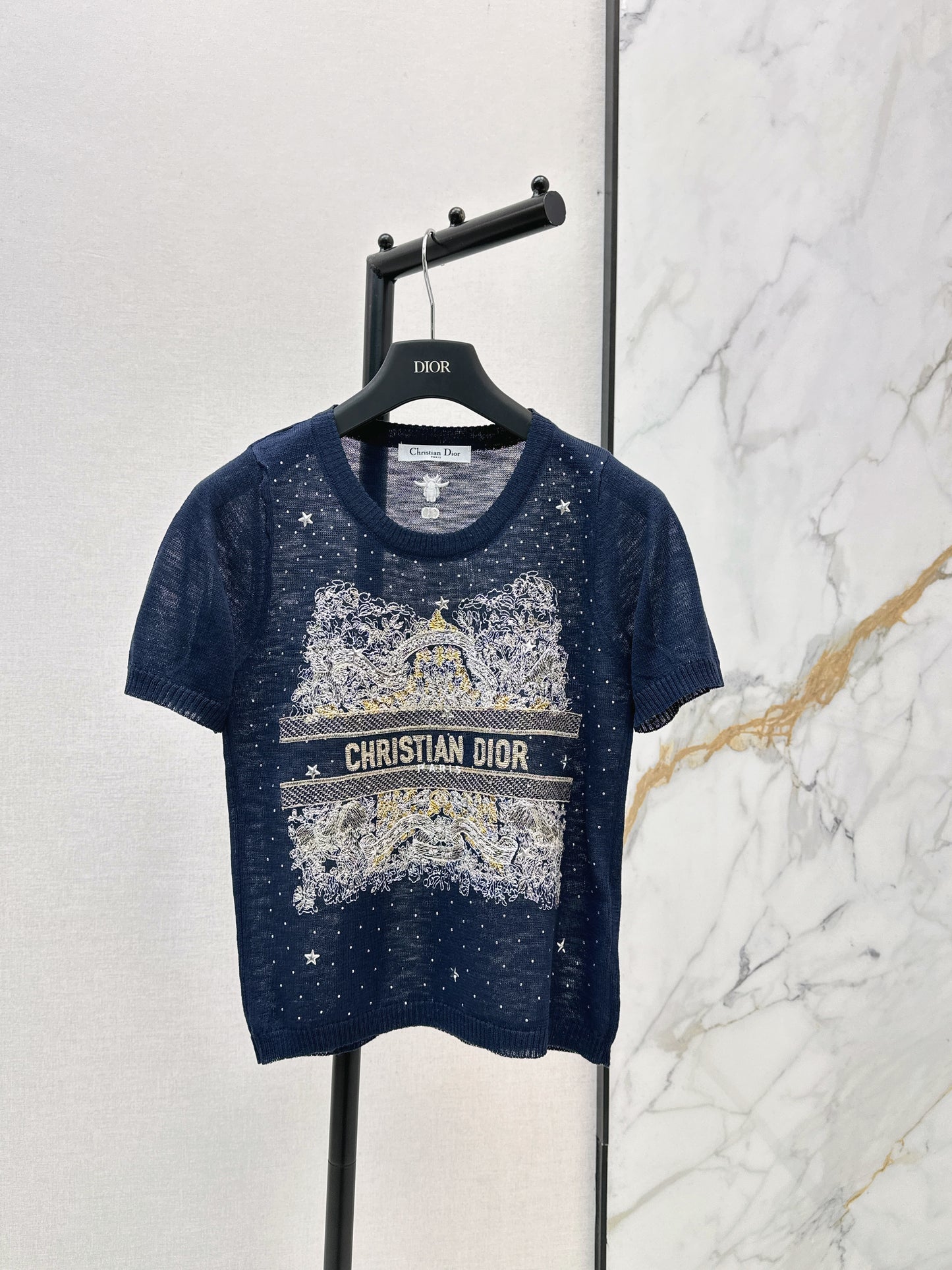 26SS — Embroidered Short-Sleeve Knit Top