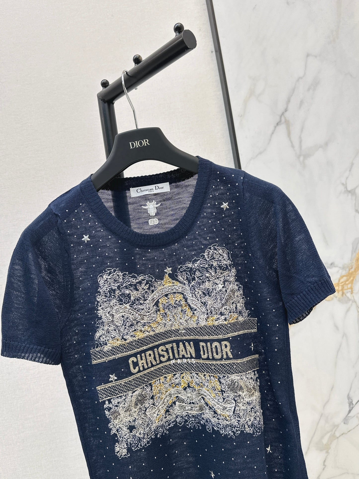 26SS — Embroidered Short-Sleeve Knit Top