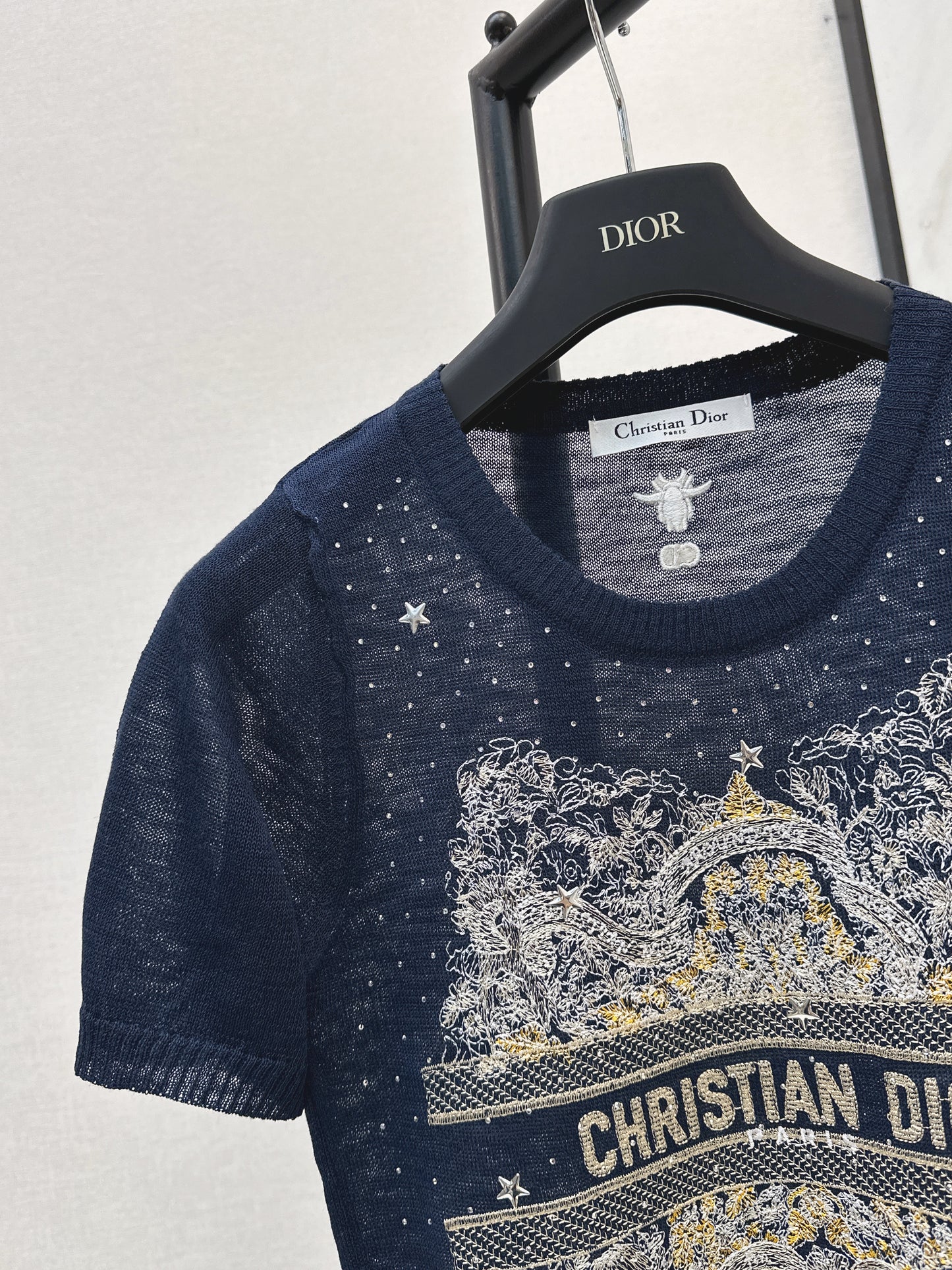 26SS — Embroidered Short-Sleeve Knit Top