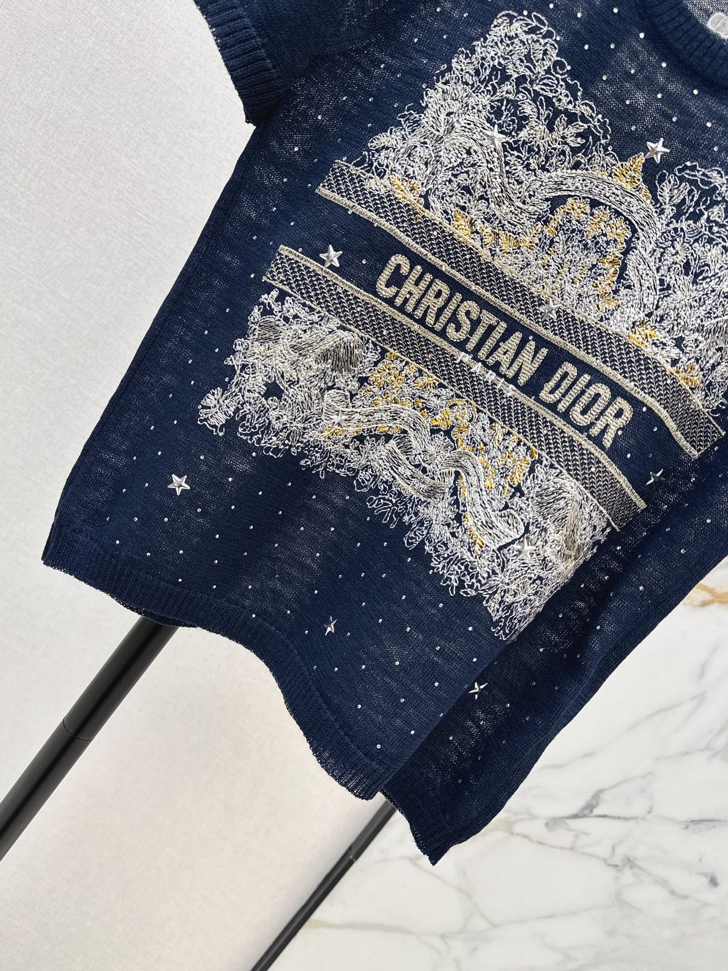 26SS — Embroidered Short-Sleeve Knit Top