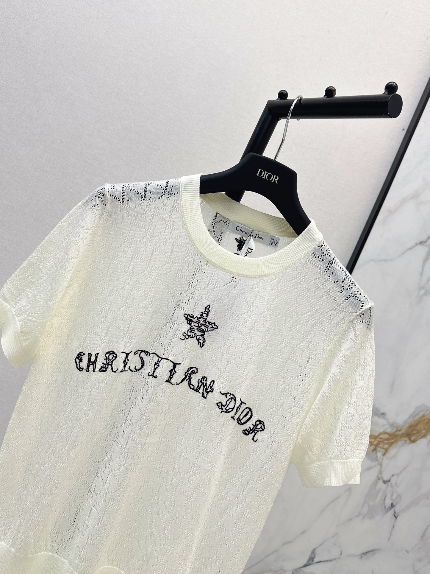 SS26 — Jacquard-Knit Cropped Short-Sleeve Top