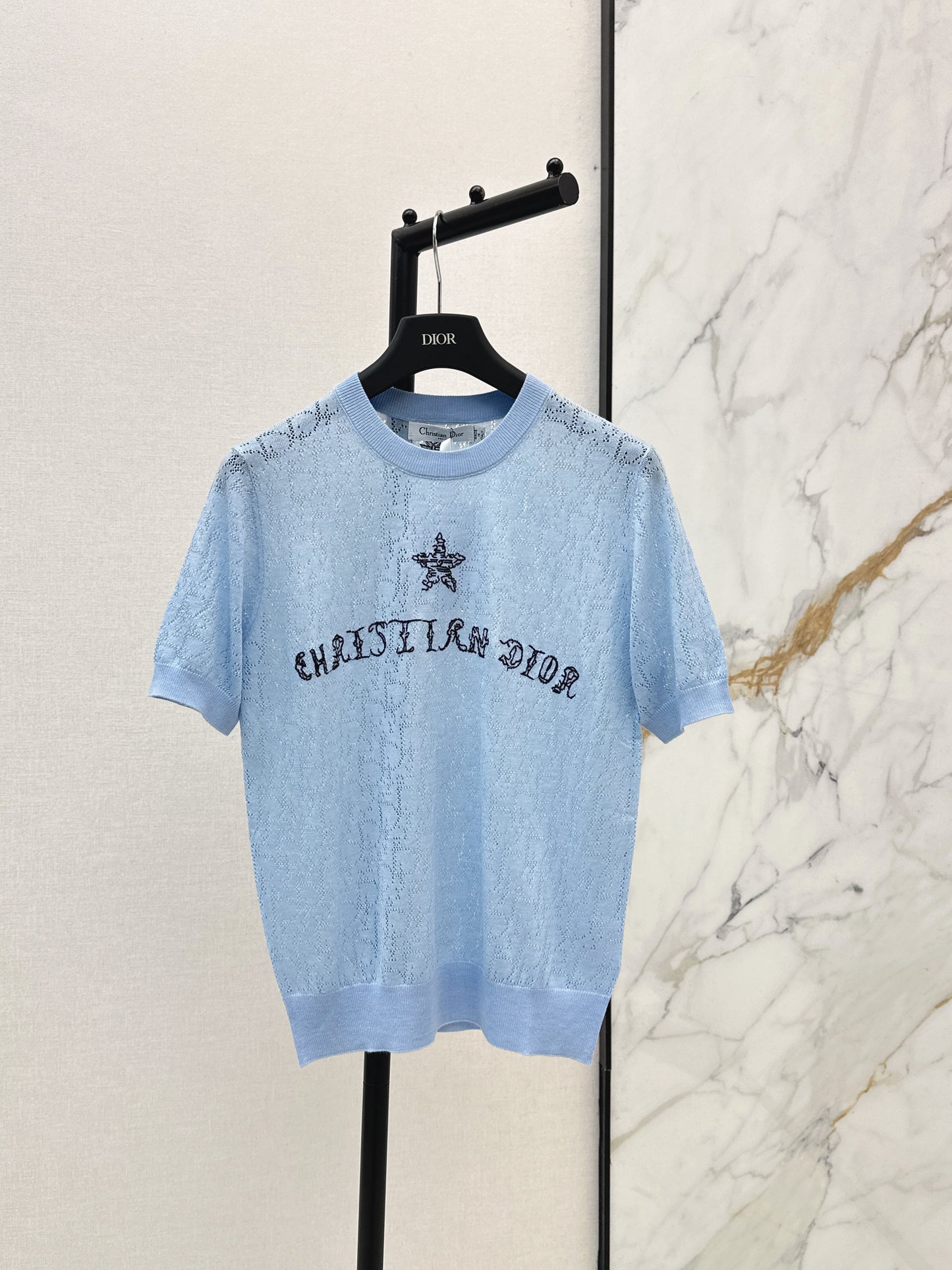 SS26 — Jacquard-Knit Cropped Short-Sleeve Top