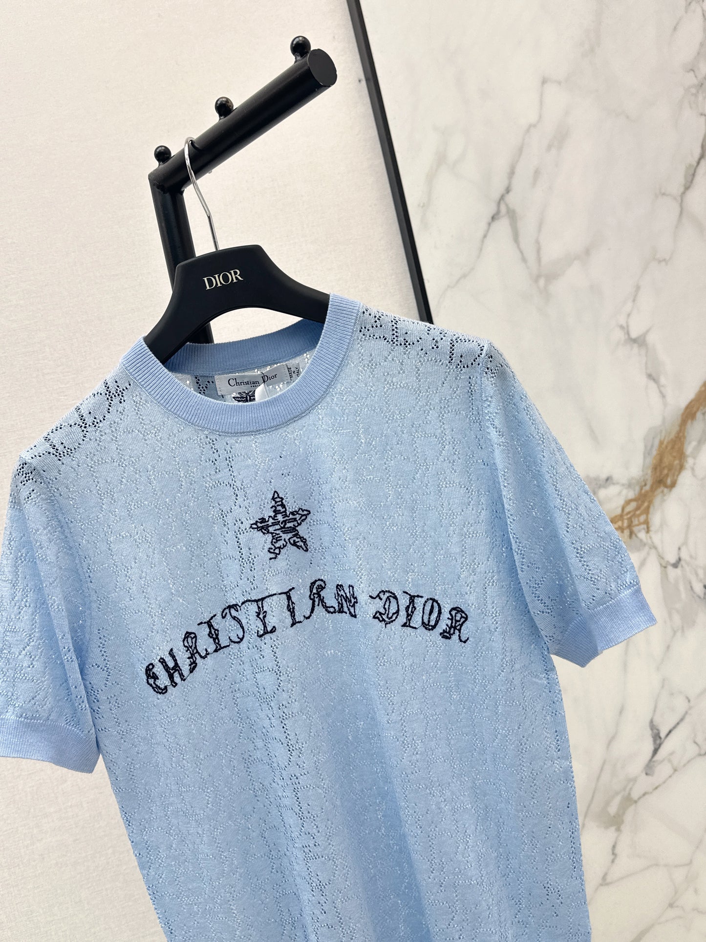 SS26 — Jacquard-Knit Cropped Short-Sleeve Top