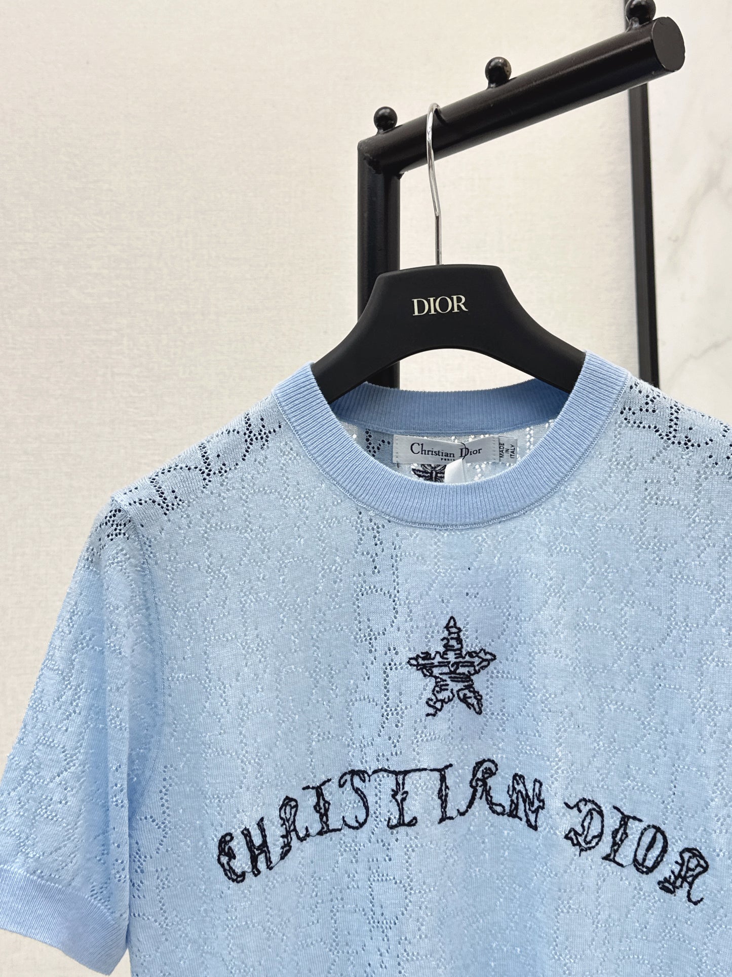 SS26 — Jacquard-Knit Cropped Short-Sleeve Top