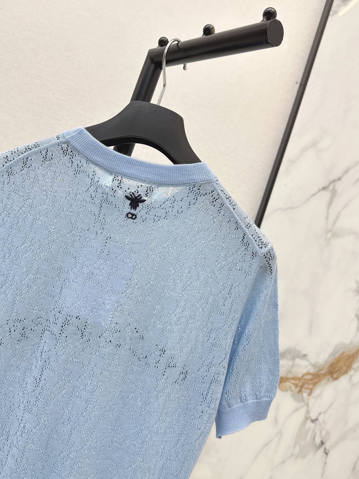 SS26 — Jacquard-Knit Cropped Short-Sleeve Top