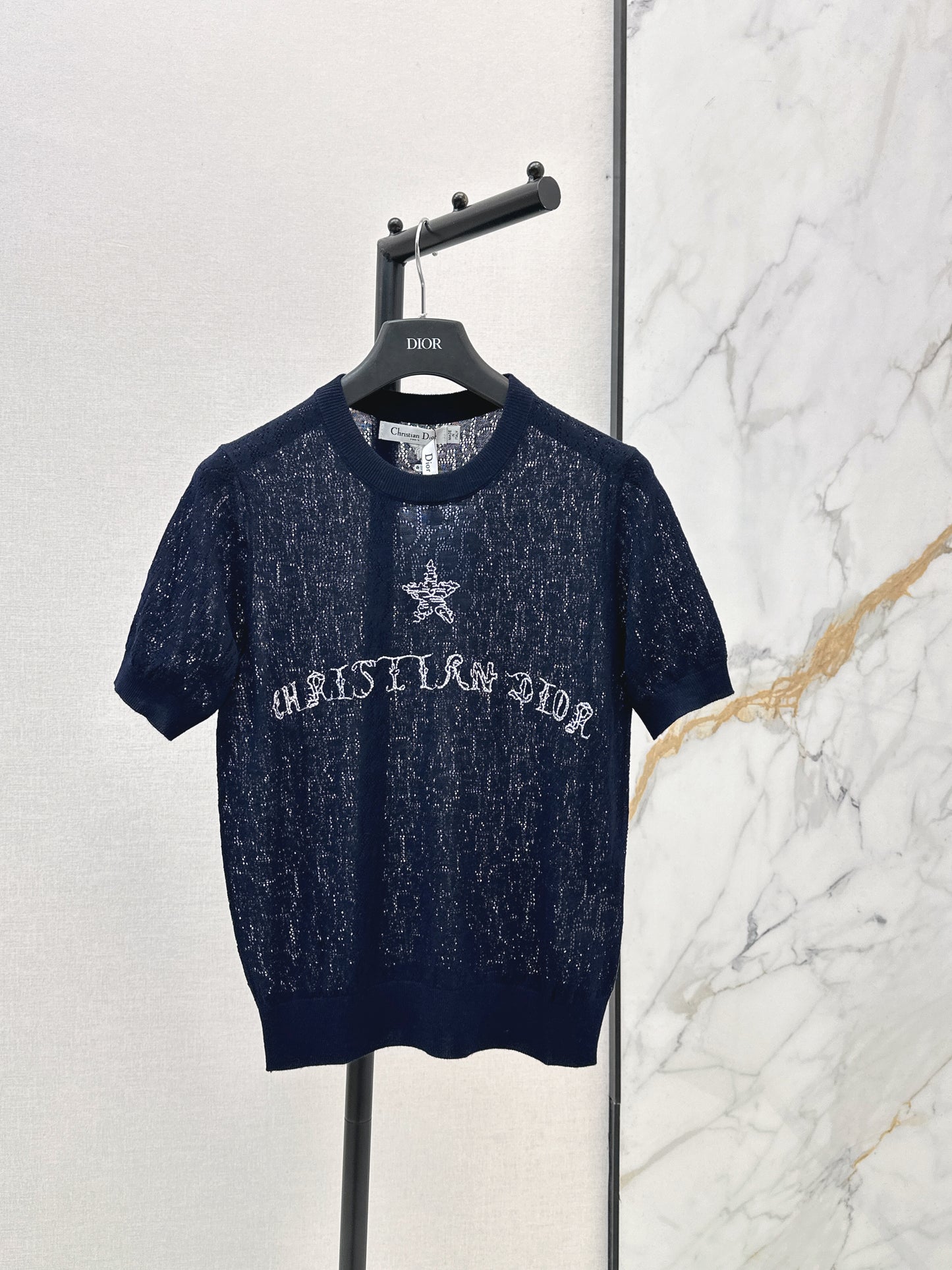 SS26 — Jacquard-Knit Cropped Short-Sleeve Top
