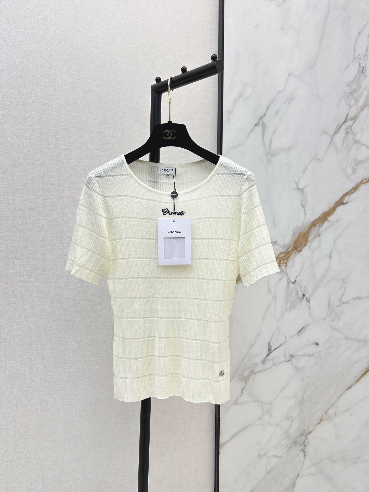 26SS Color Block Striped Crew Neck Slim Fit Knit Sweater