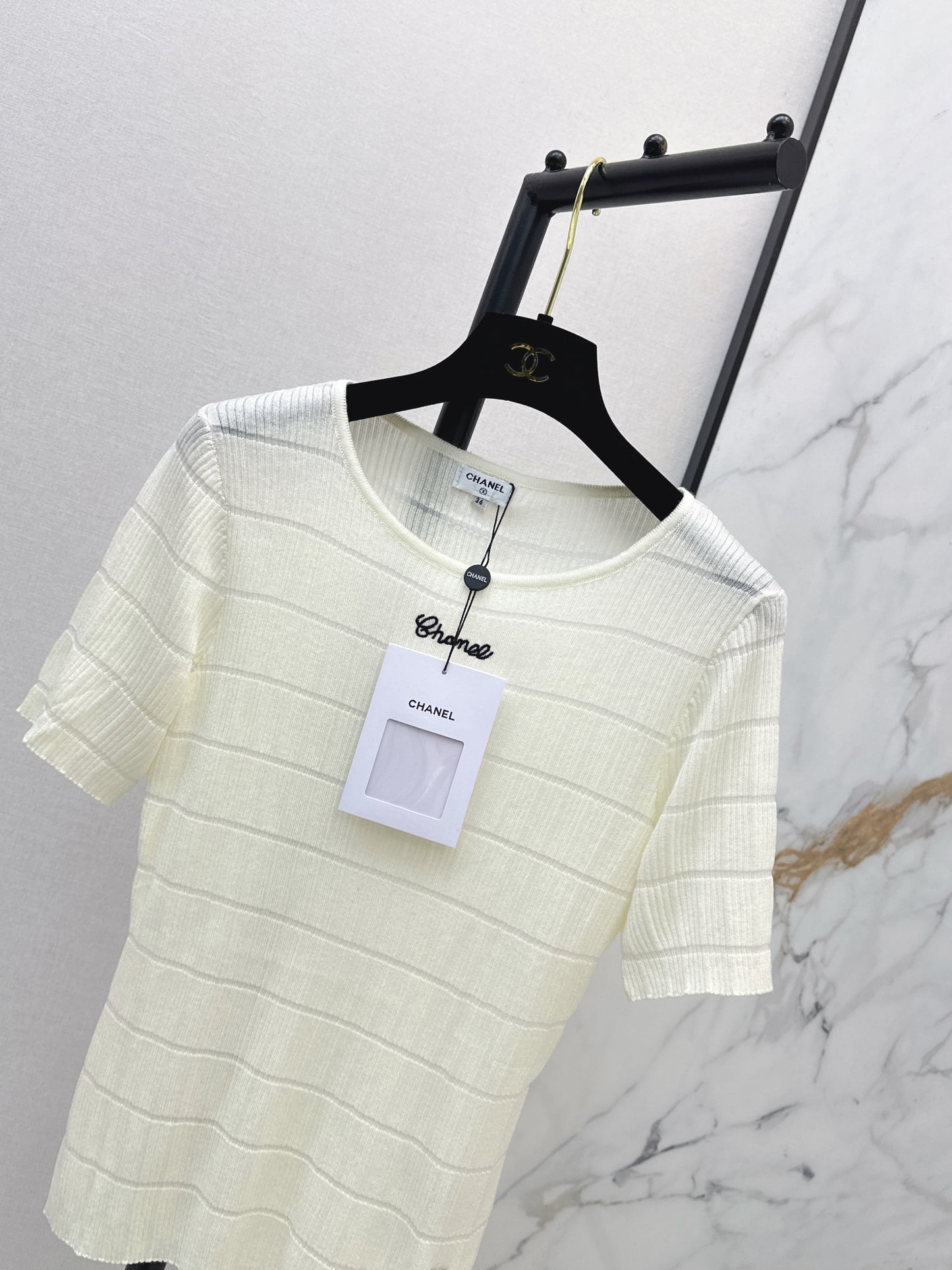 26SS Color Block Striped Crew Neck Slim Fit Knit Sweater