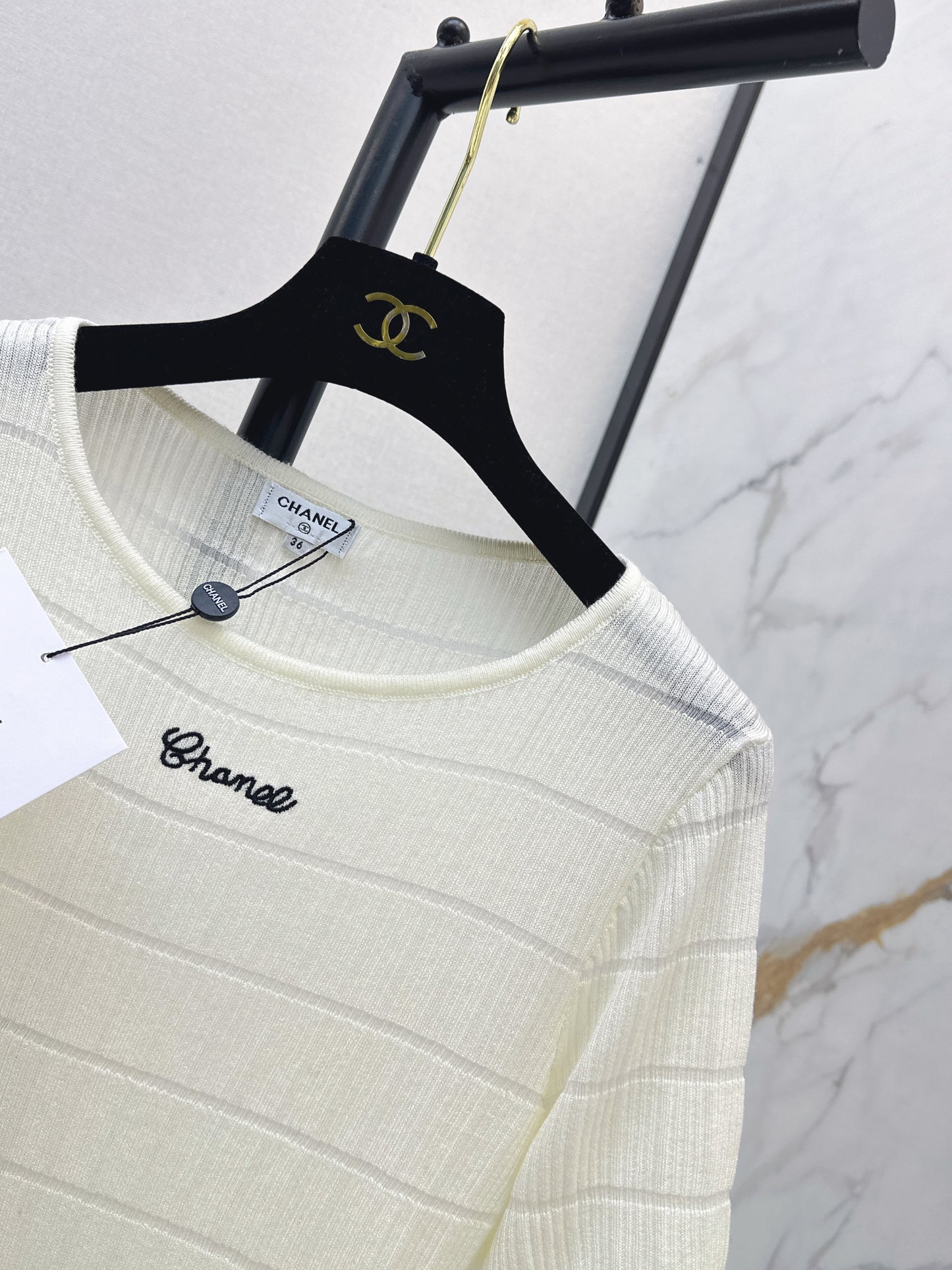 26SS Color Block Striped Crew Neck Slim Fit Knit Sweater