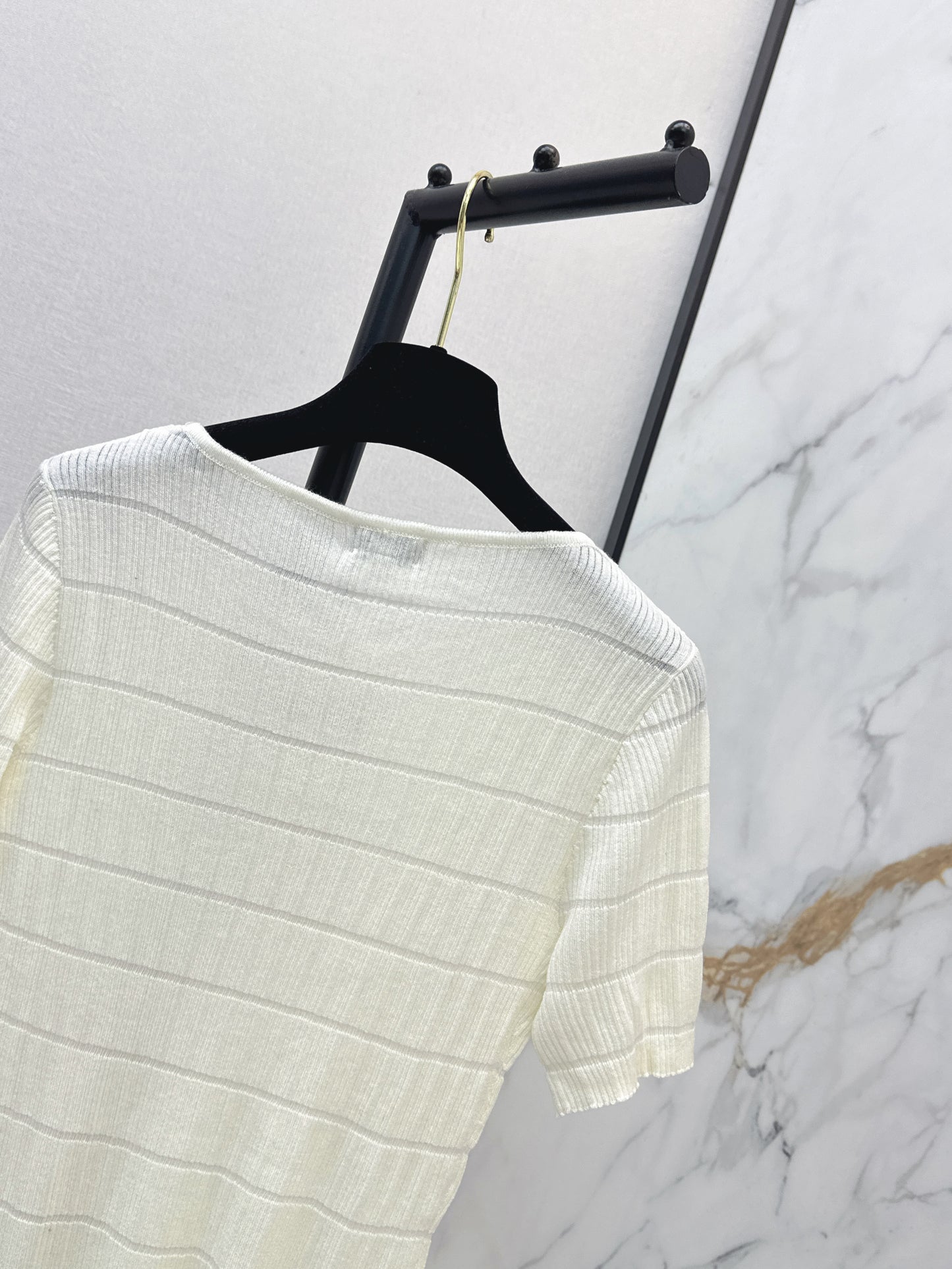 26SS Color Block Striped Crew Neck Slim Fit Knit Sweater