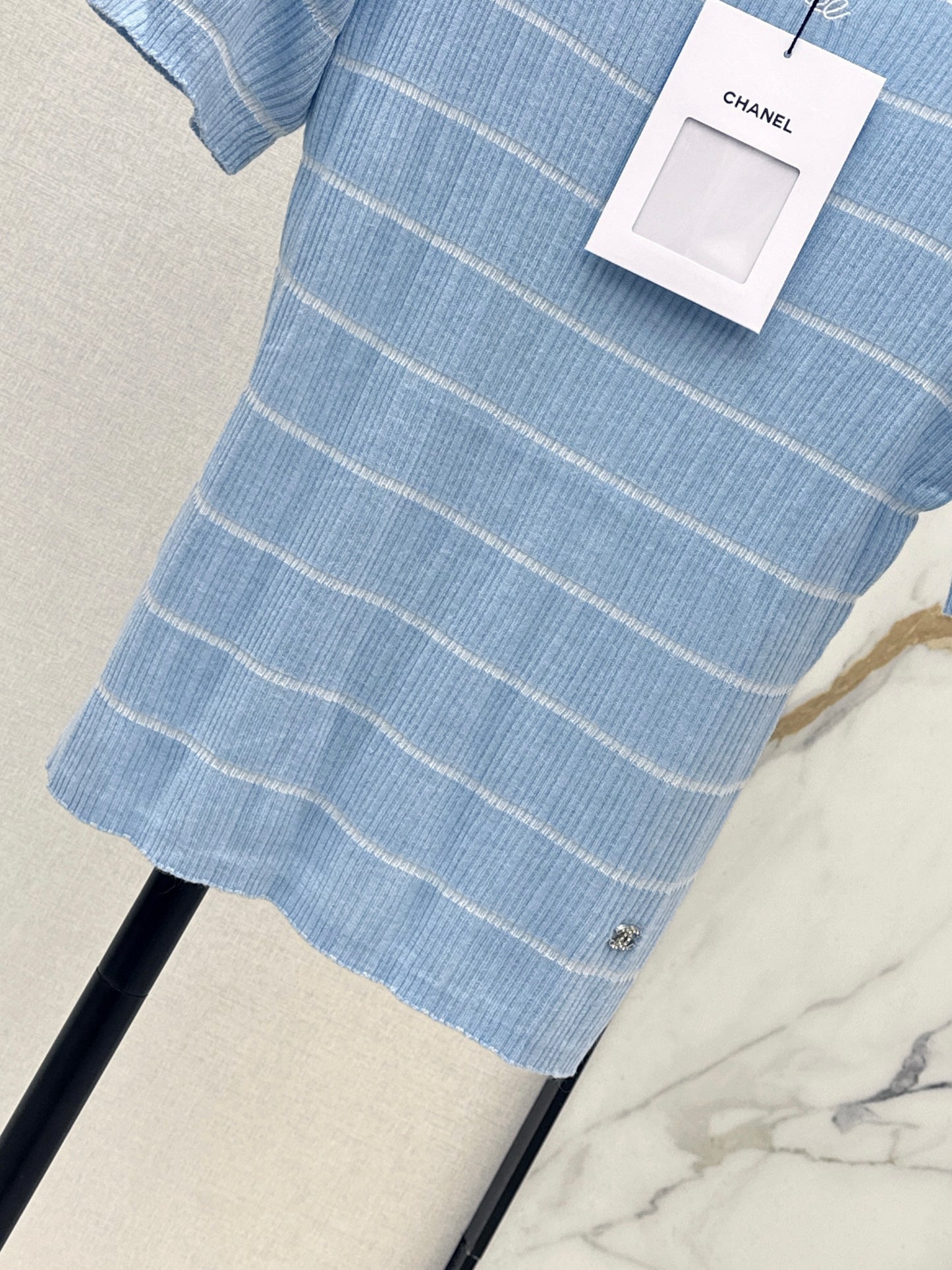 26SS Color Block Striped Crew Neck Slim Fit Knit Sweater