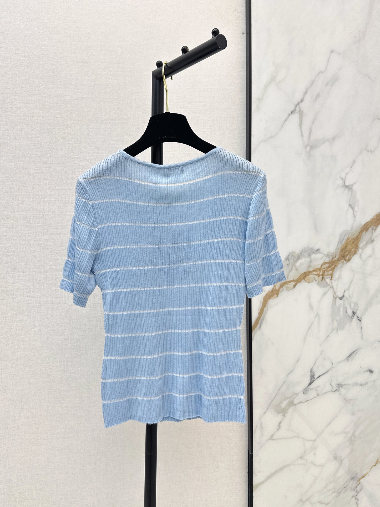 26SS Color Block Striped Crew Neck Slim Fit Knit Sweater
