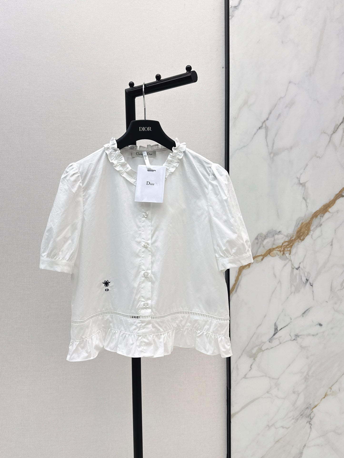 26SS — New Bee-Embroidered Ruffle-Trimmed Shirt