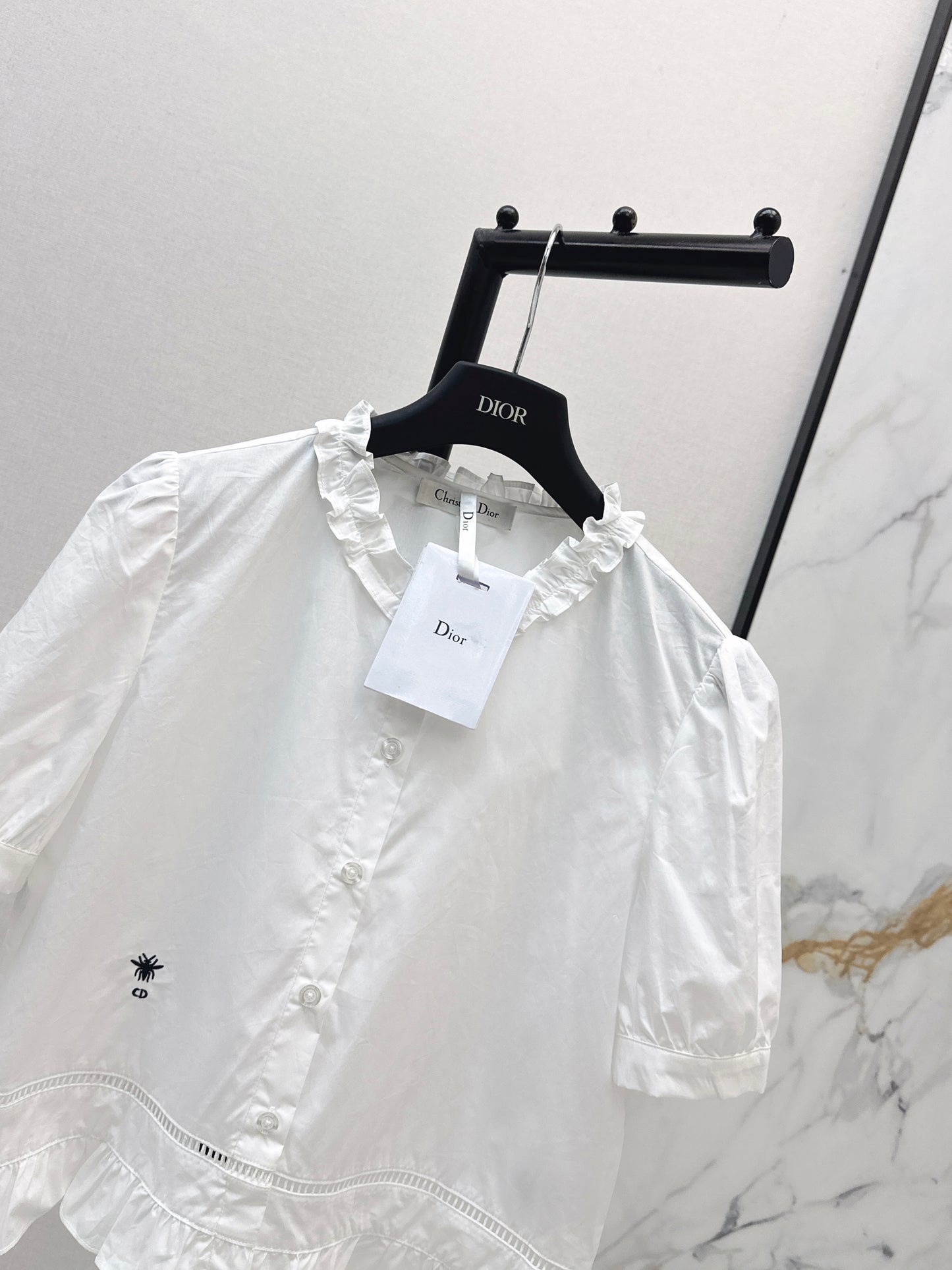 26SS — New Bee-Embroidered Ruffle-Trimmed Shirt