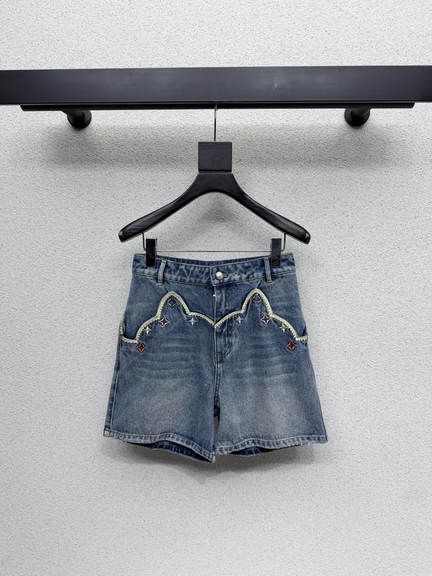Heavily Embroidered Denim Shorts