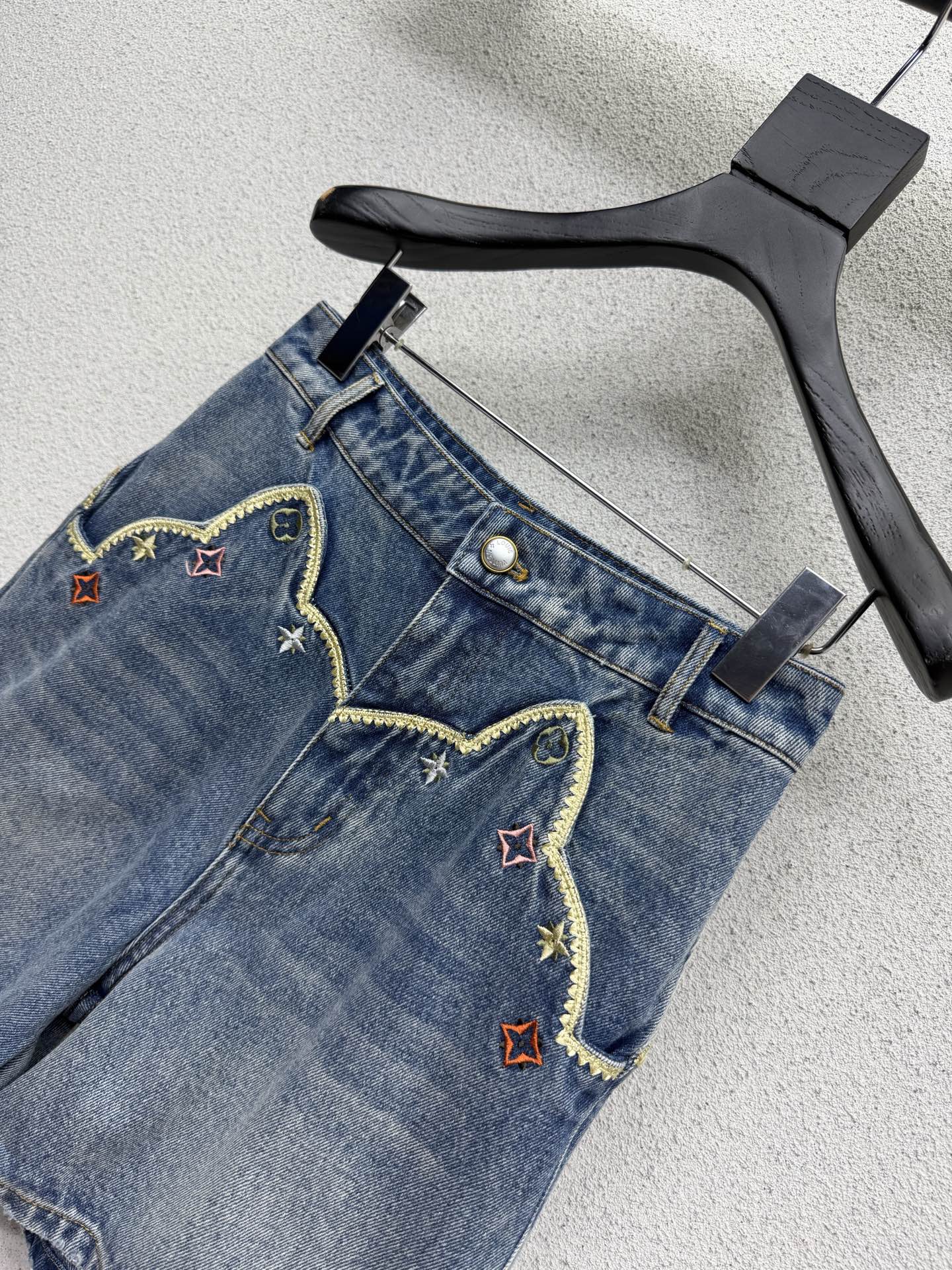 Heavily Embroidered Denim Shorts