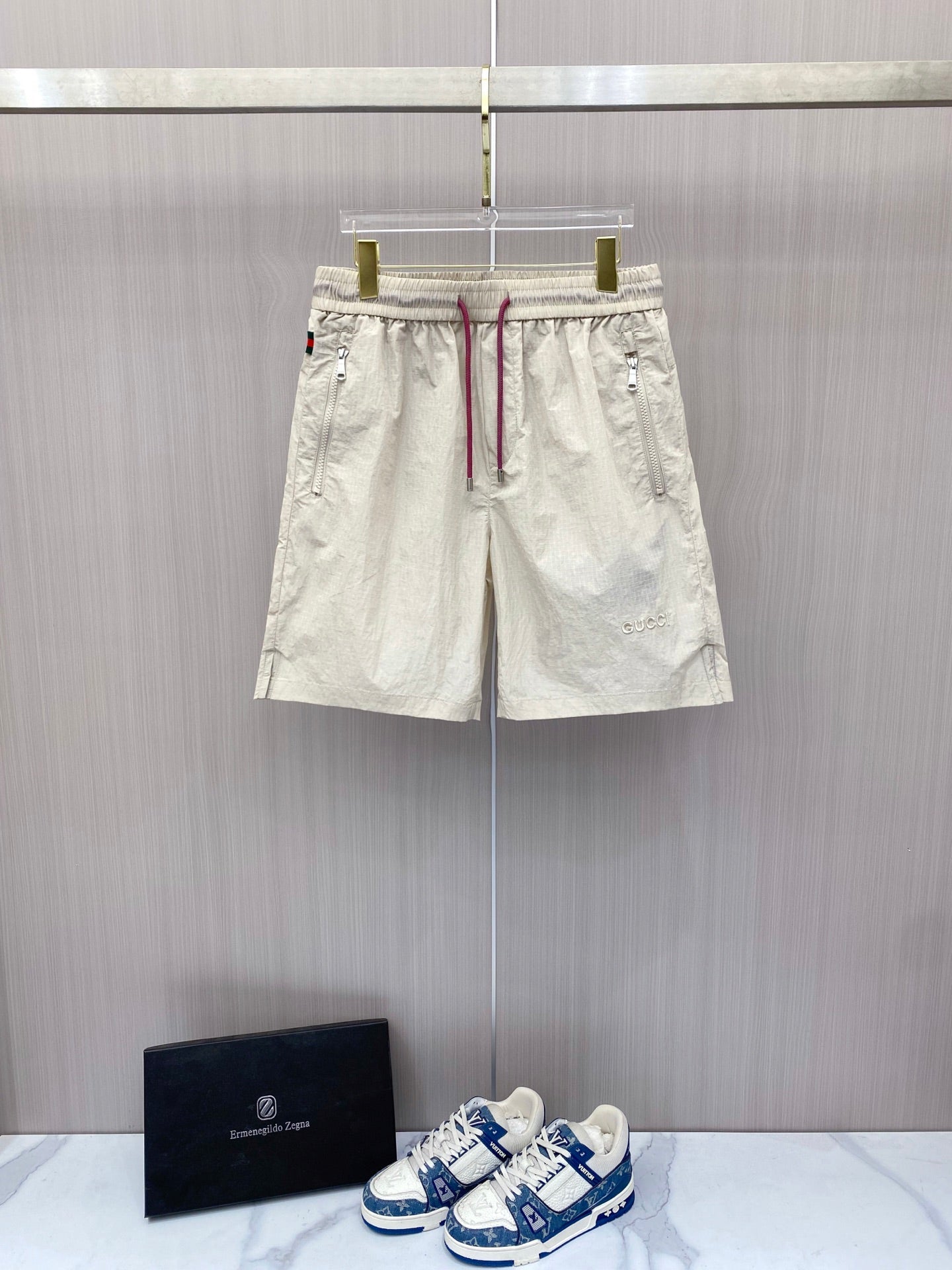 Color-blocked drawstring casual shorts