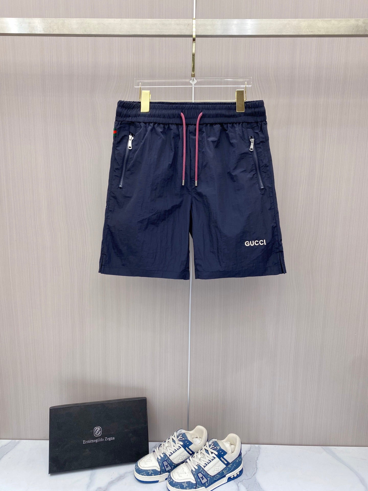 Color-blocked drawstring casual shorts