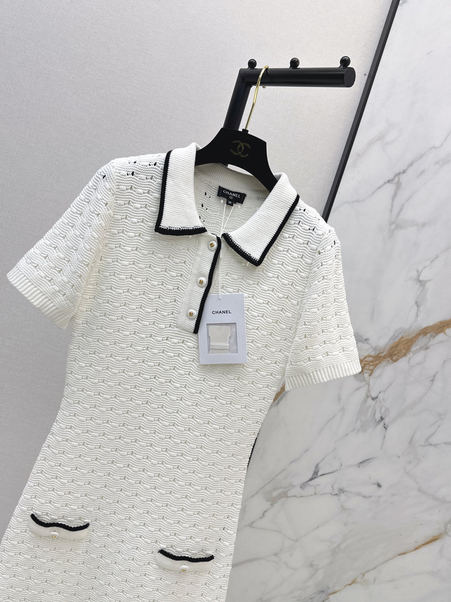 26SS — New Hollow-out Knit Short-sleeved Dress