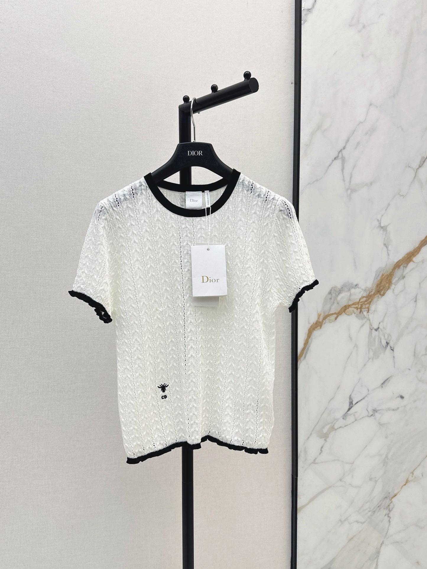 2026 New Color-Blocked Trim Hollow-Out Crew Neck Knit Sweater