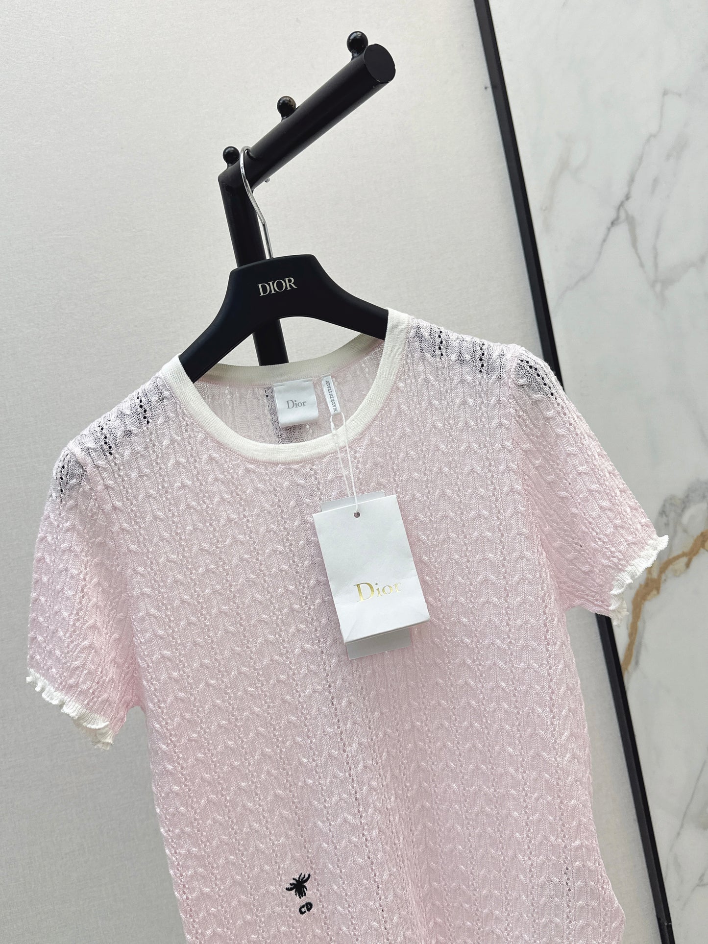 2026 New Color-Blocked Trim Hollow-Out Crew Neck Knit Sweater