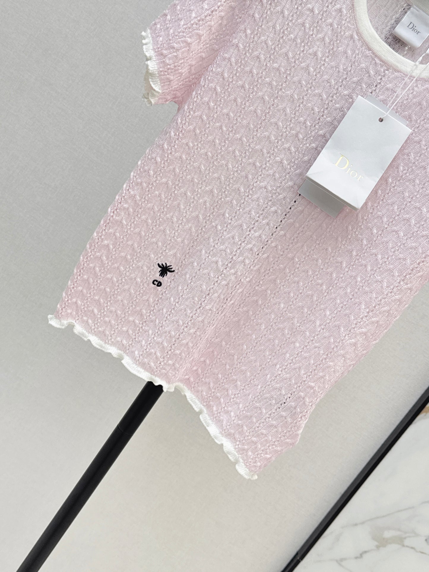 2026 New Color-Blocked Trim Hollow-Out Crew Neck Knit Sweater